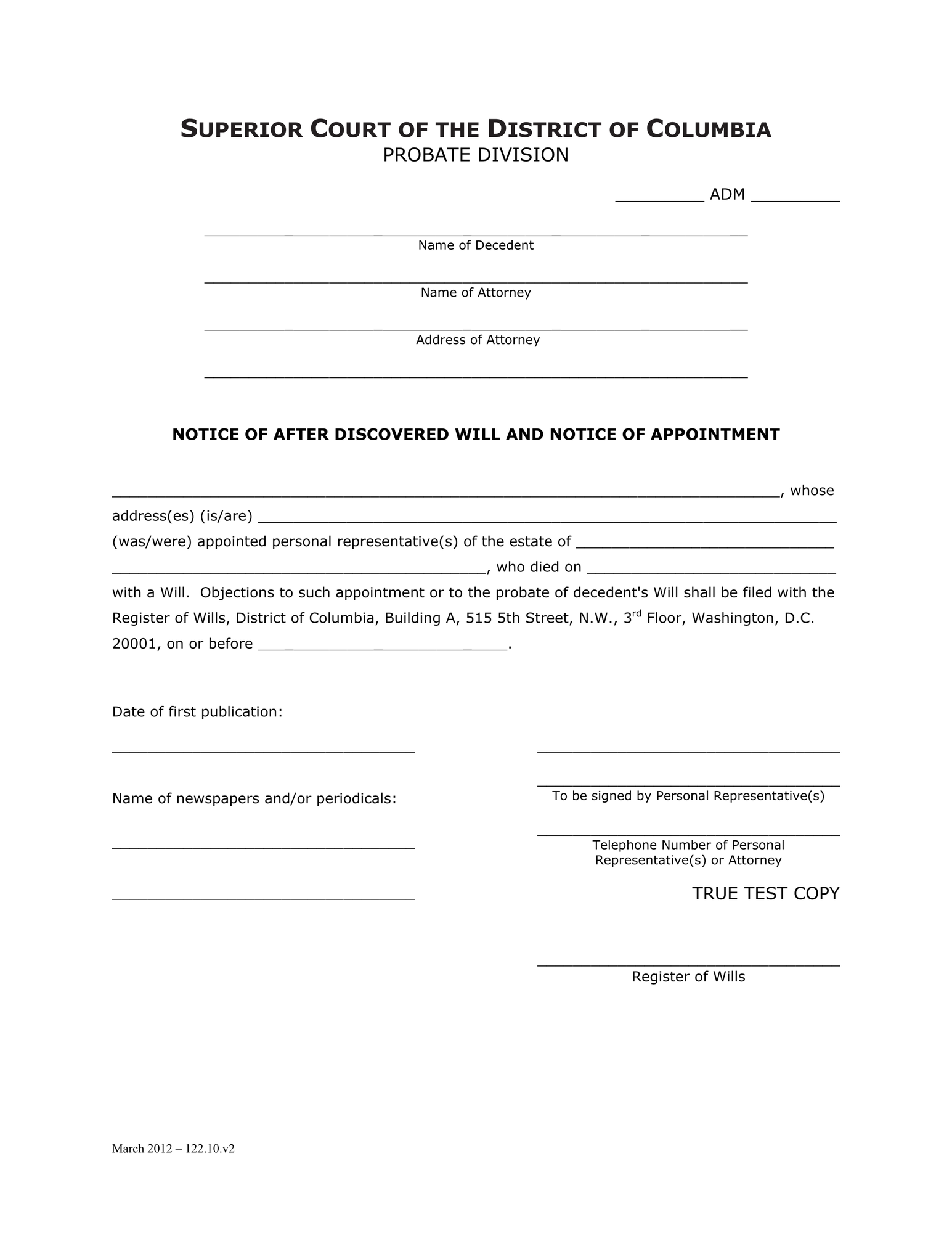 Notice of After Discovered Will and Notice of Appointment thumbnail