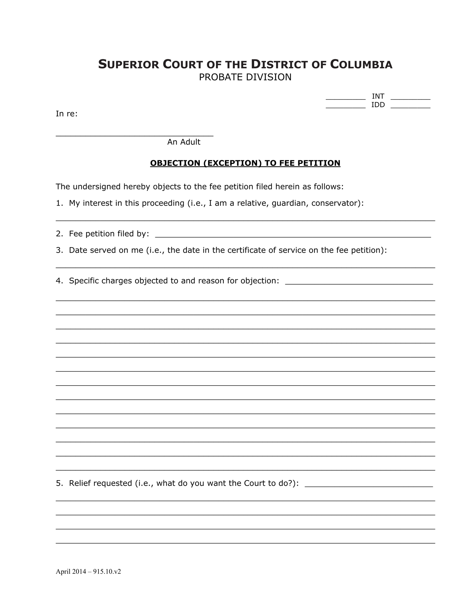 Fees (INT) - Objection (Exception) to Fee Petition and Order thumbnail