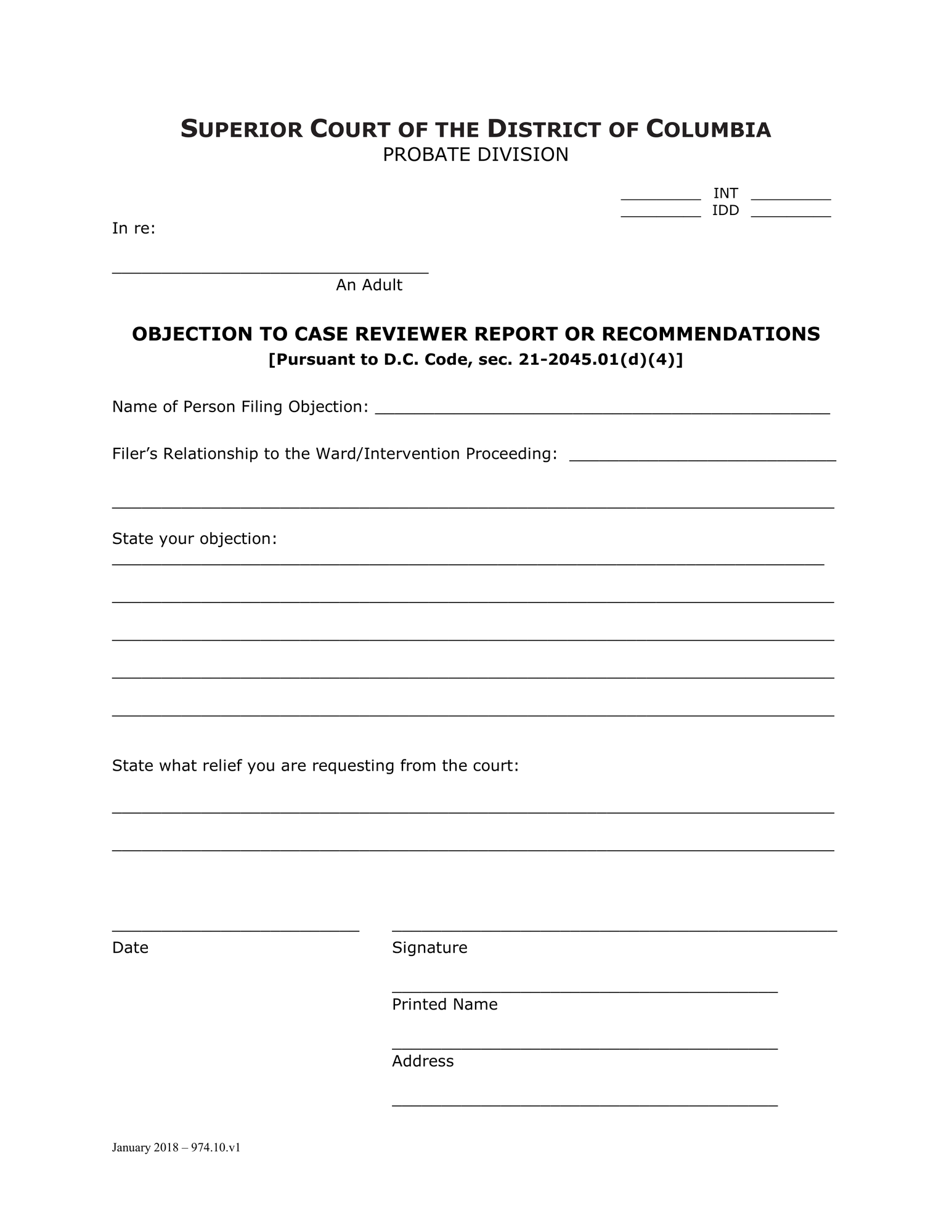Initial Hearing (INT) – Objection To Case Reviewer Report Or Recommendations thumbnail