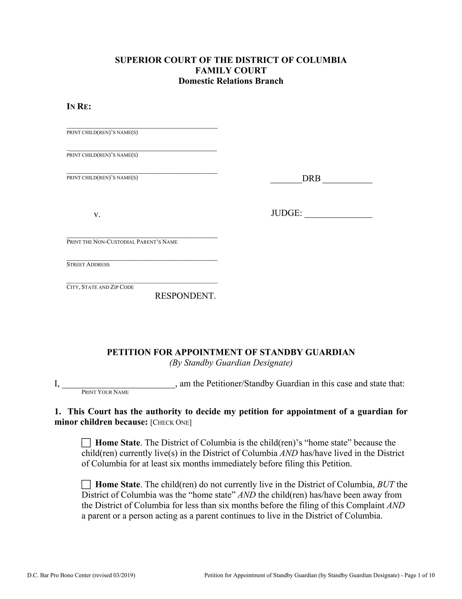 Petition for Appointment of Standby Guardian (by Standby Guardian Designate) thumbnail