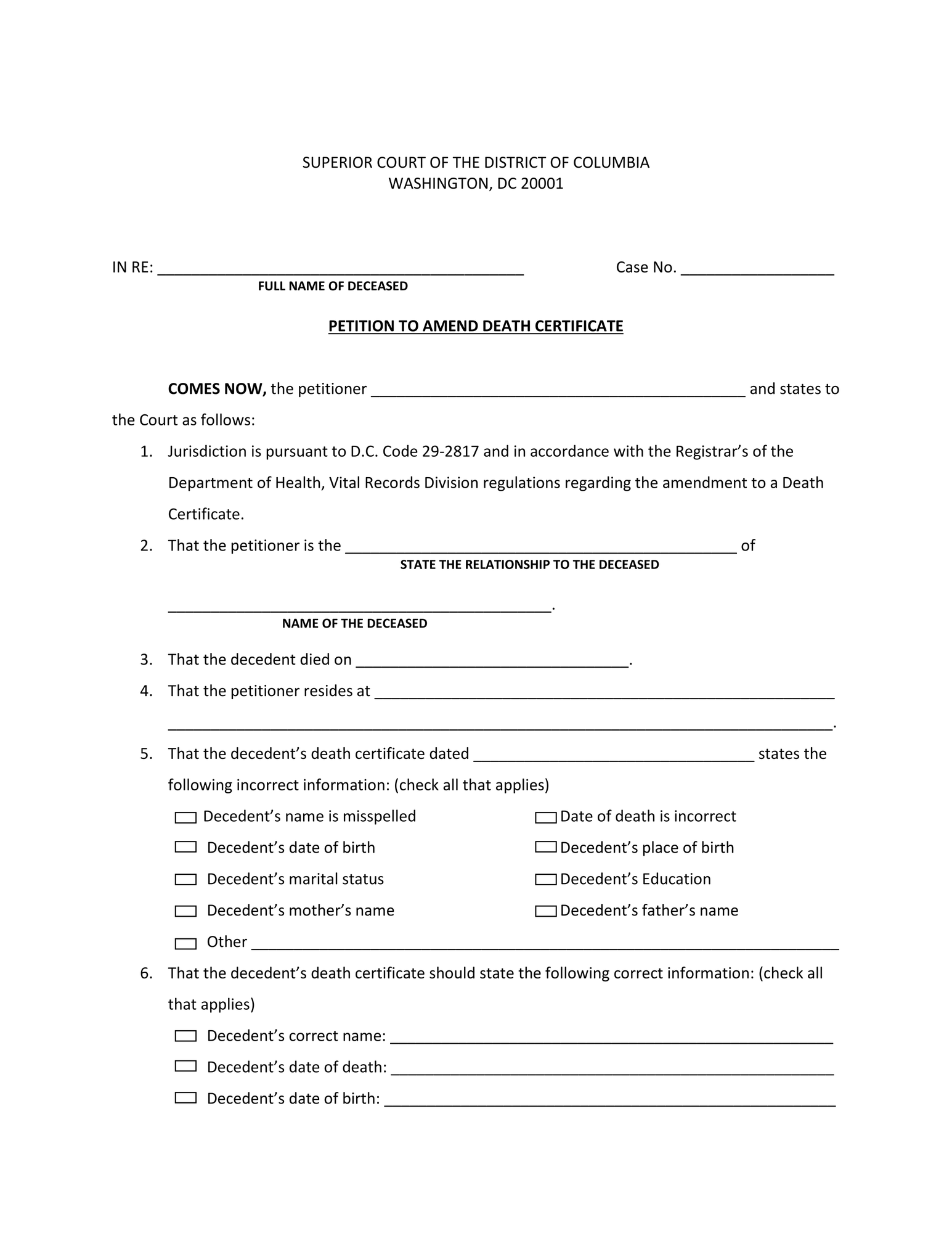 Petition to Amend Death Certificate thumbnail