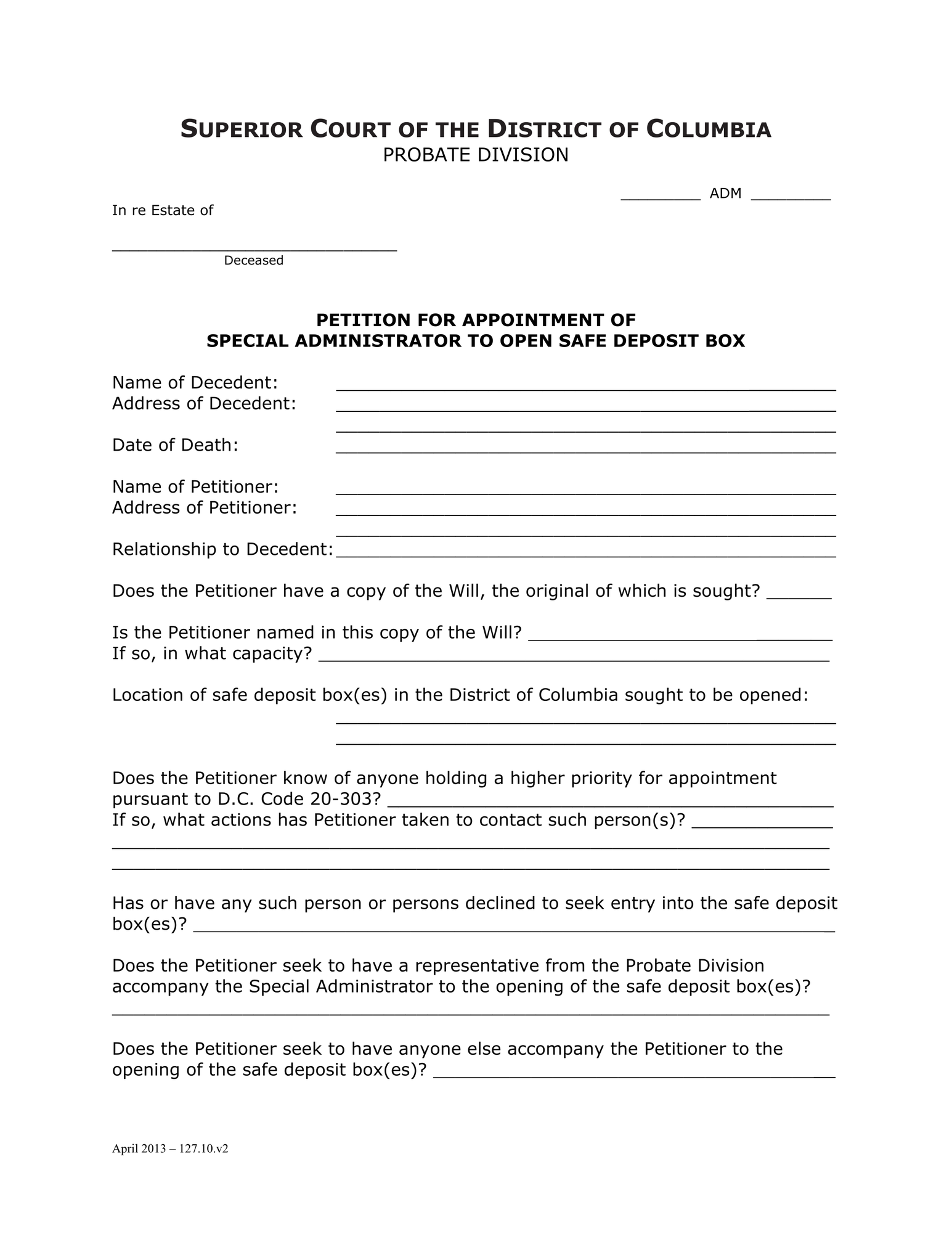 General Forms (ADM) - Petition for Appointment of Special Administrator thumbnail