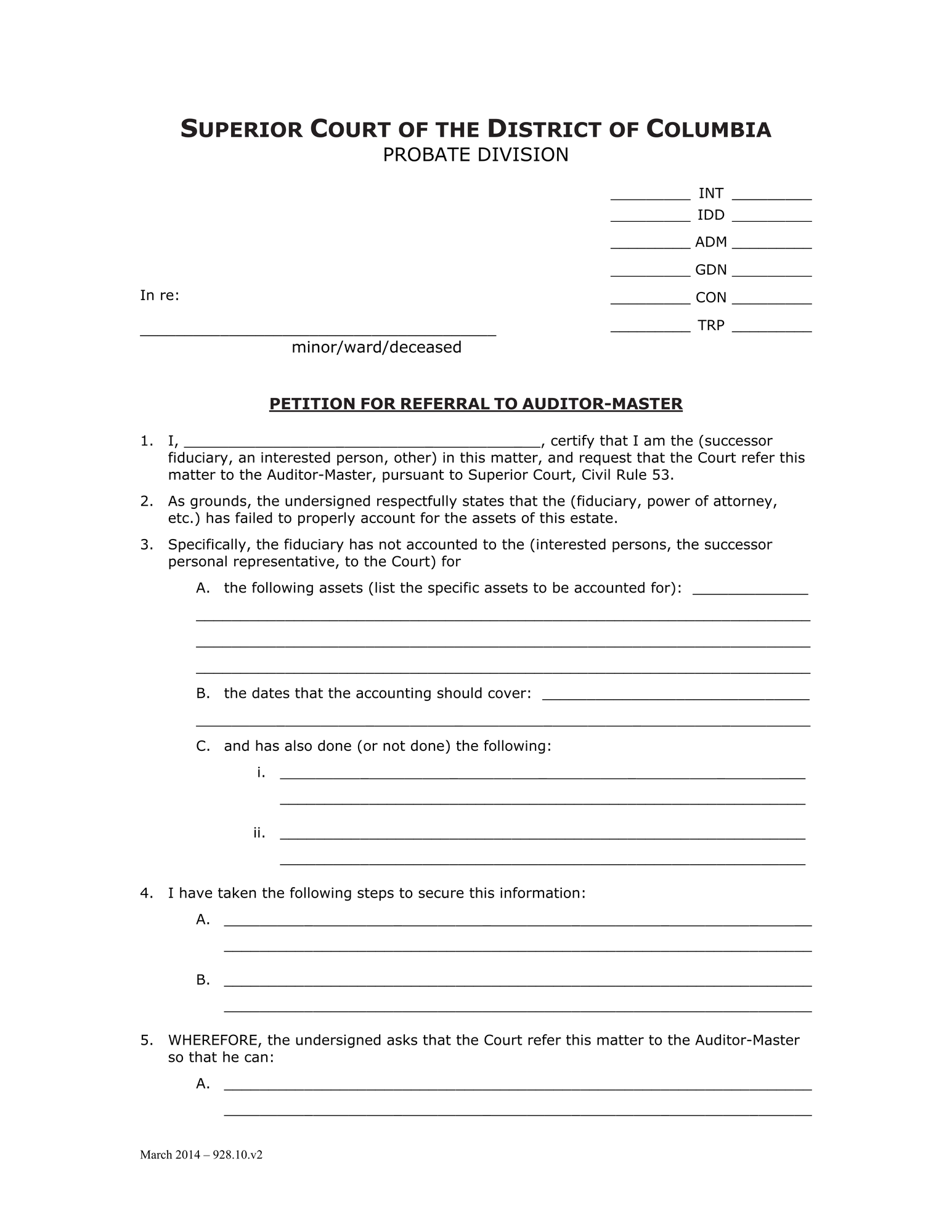 General Forms (GDN) - Petition for Referral to Auditor Master and Order thumbnail