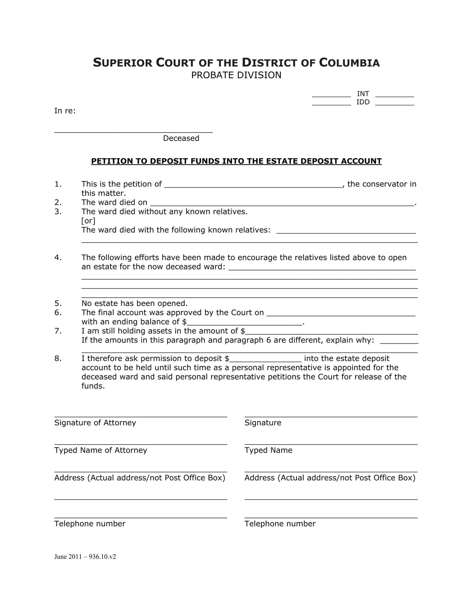 General Forms (INT) - Petition to Deposit Funds into the Estate thumbnail