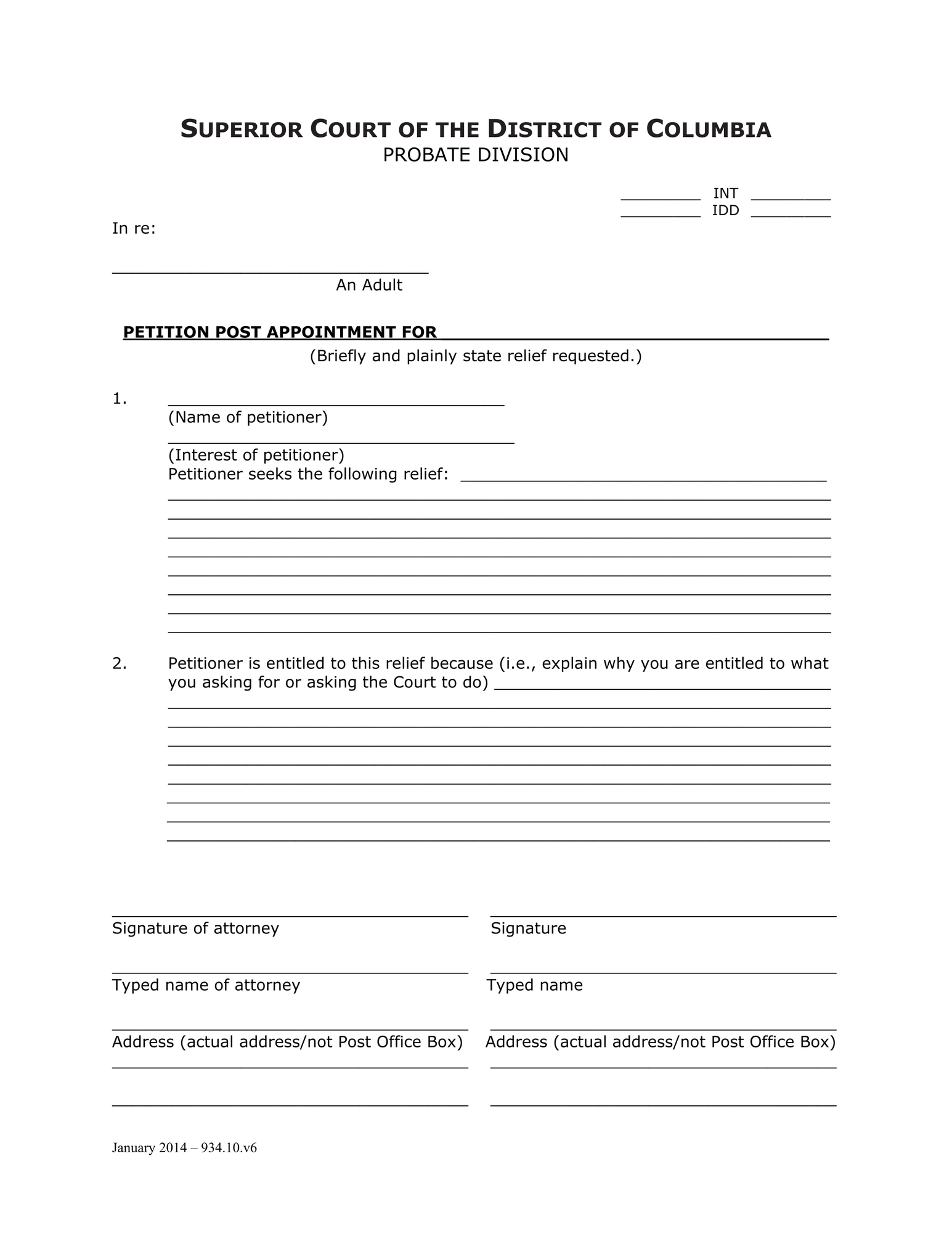General Forms (INT) Petition Post Appointment and Order thumbnail