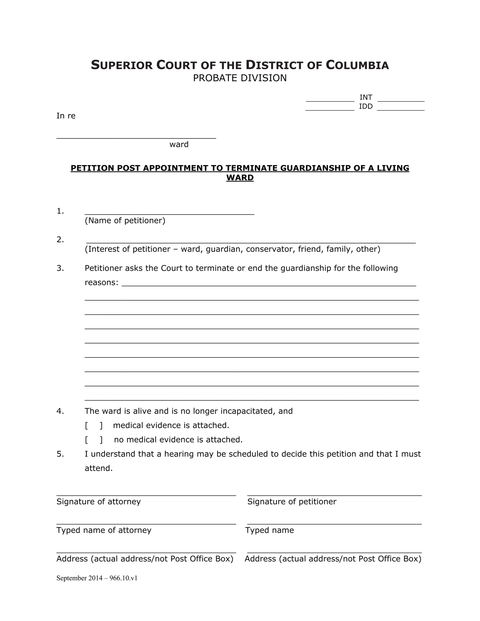 General Forms (INT) - Petition Post Appointment to Terminate Guardianship of a Living Ward thumbnail