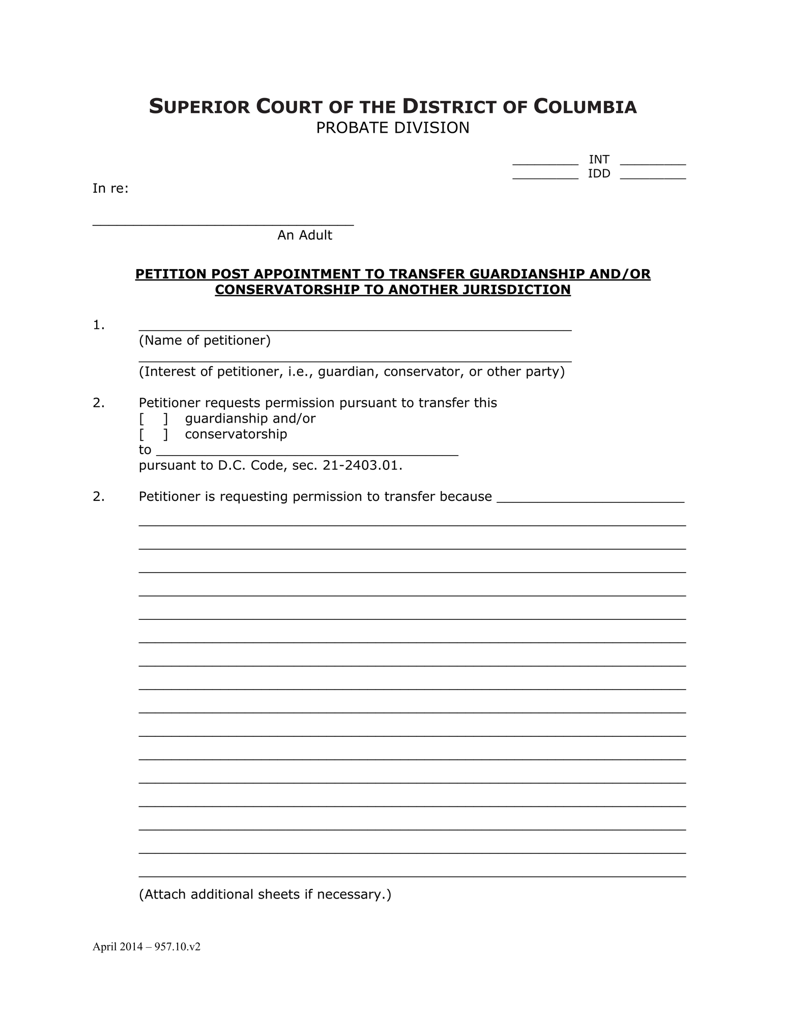 General Forms (INT) - Petition Post Appointment to Transfer Guardianship thumbnail