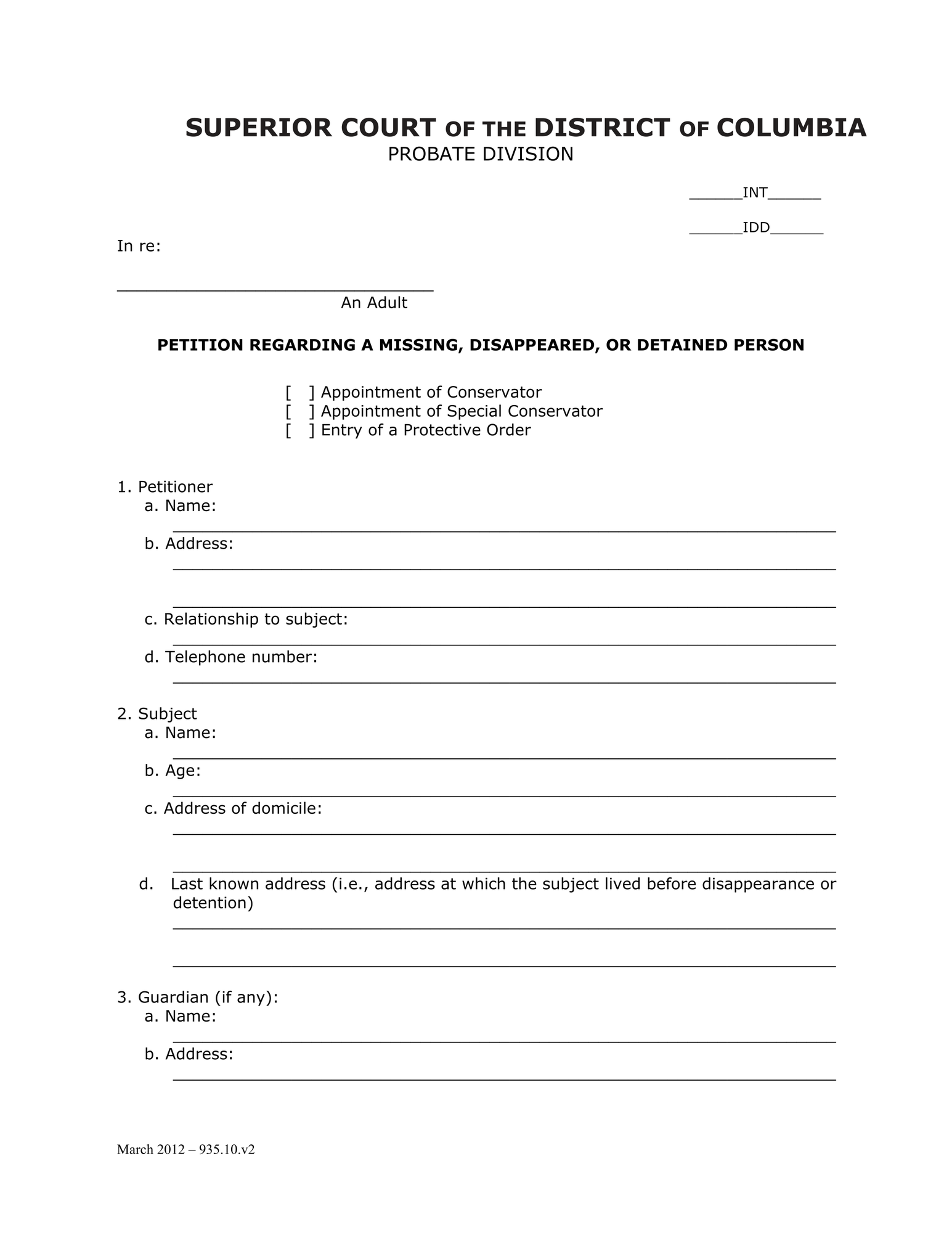 Case Initiation (INT) - Petition Regarding a Disappeared, Missing, Or Detained Person thumbnail