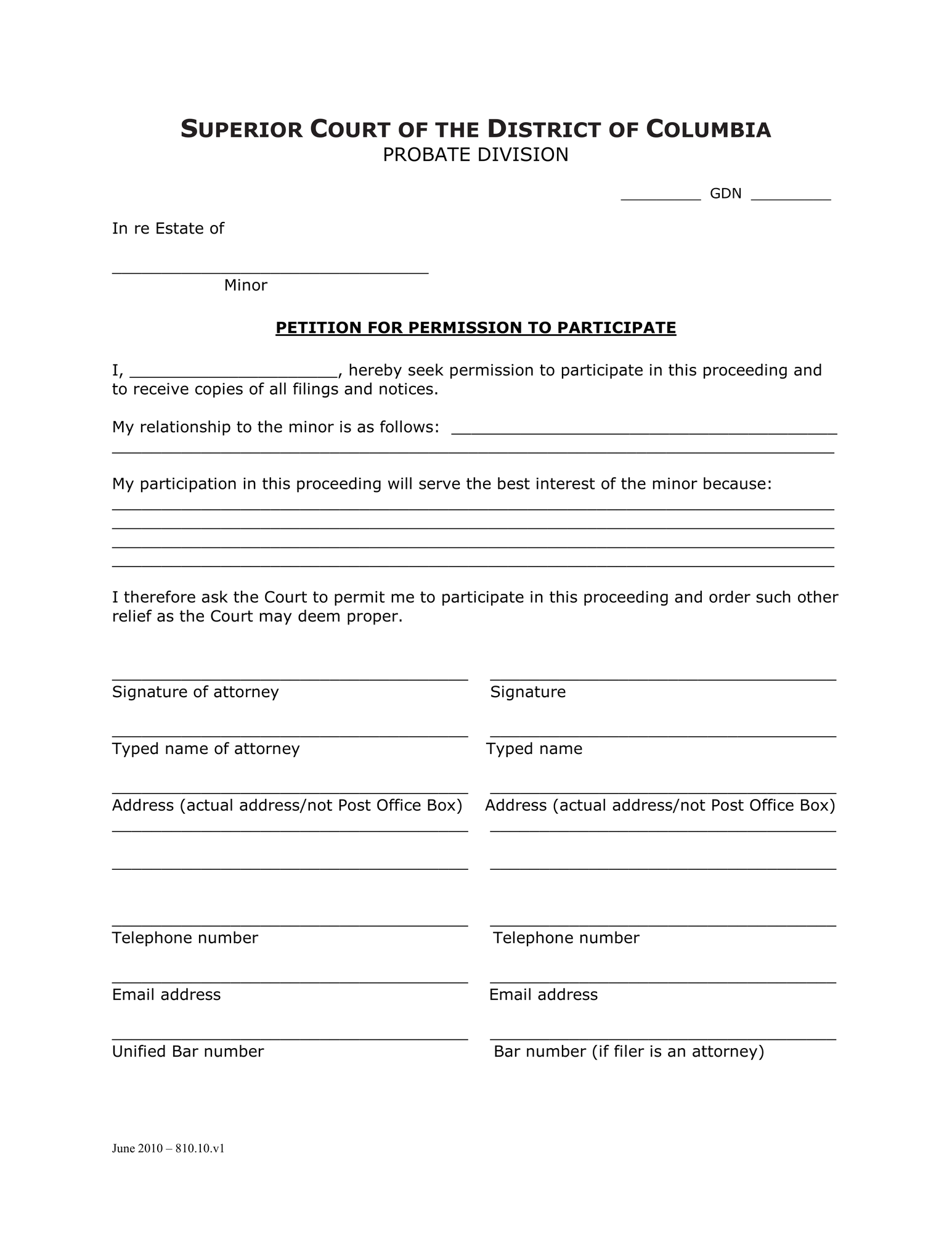 General Forms (GDN) - Petition for Permission To Participate and Order thumbnail