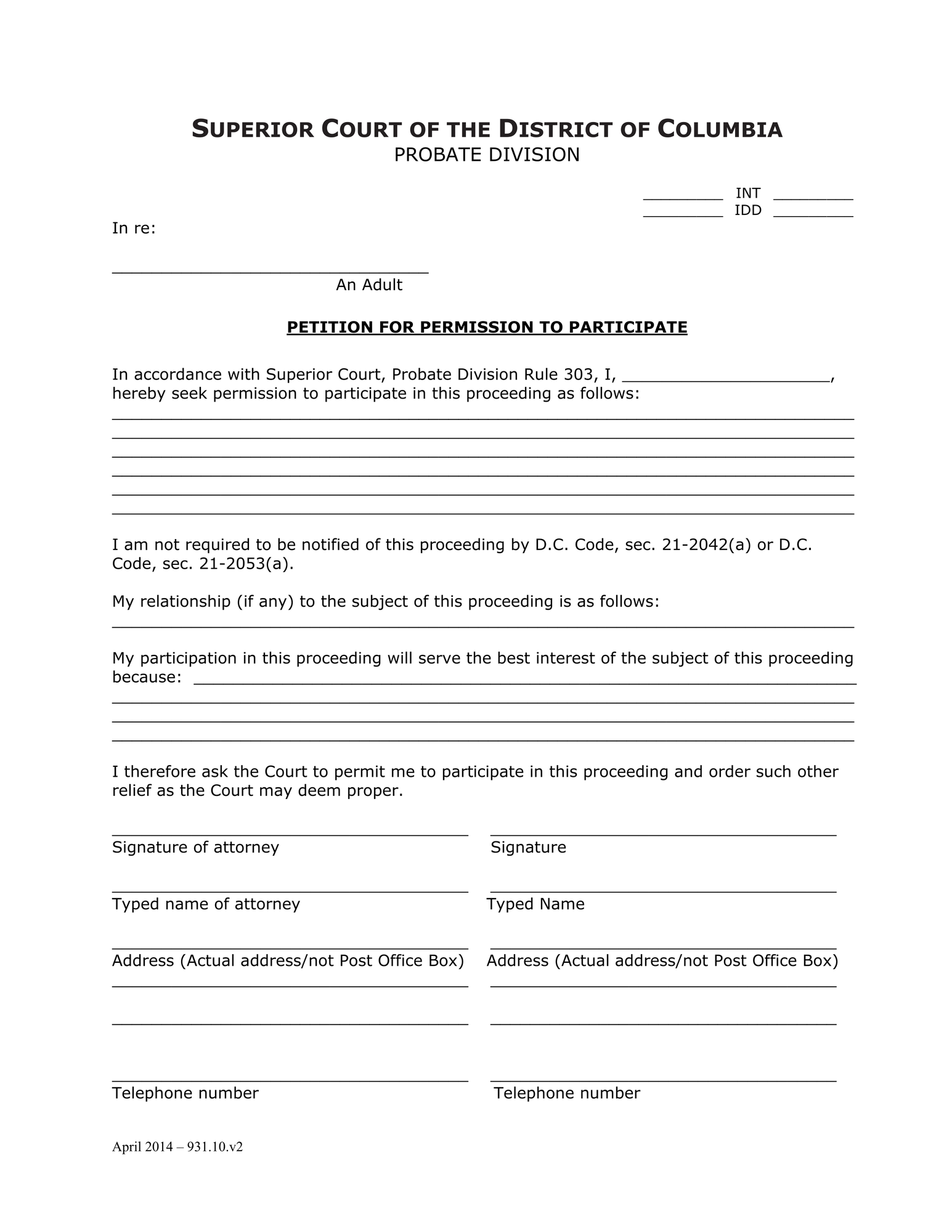 Initial Hearing (INT) - Petition for Permission to Participate and Order thumbnail