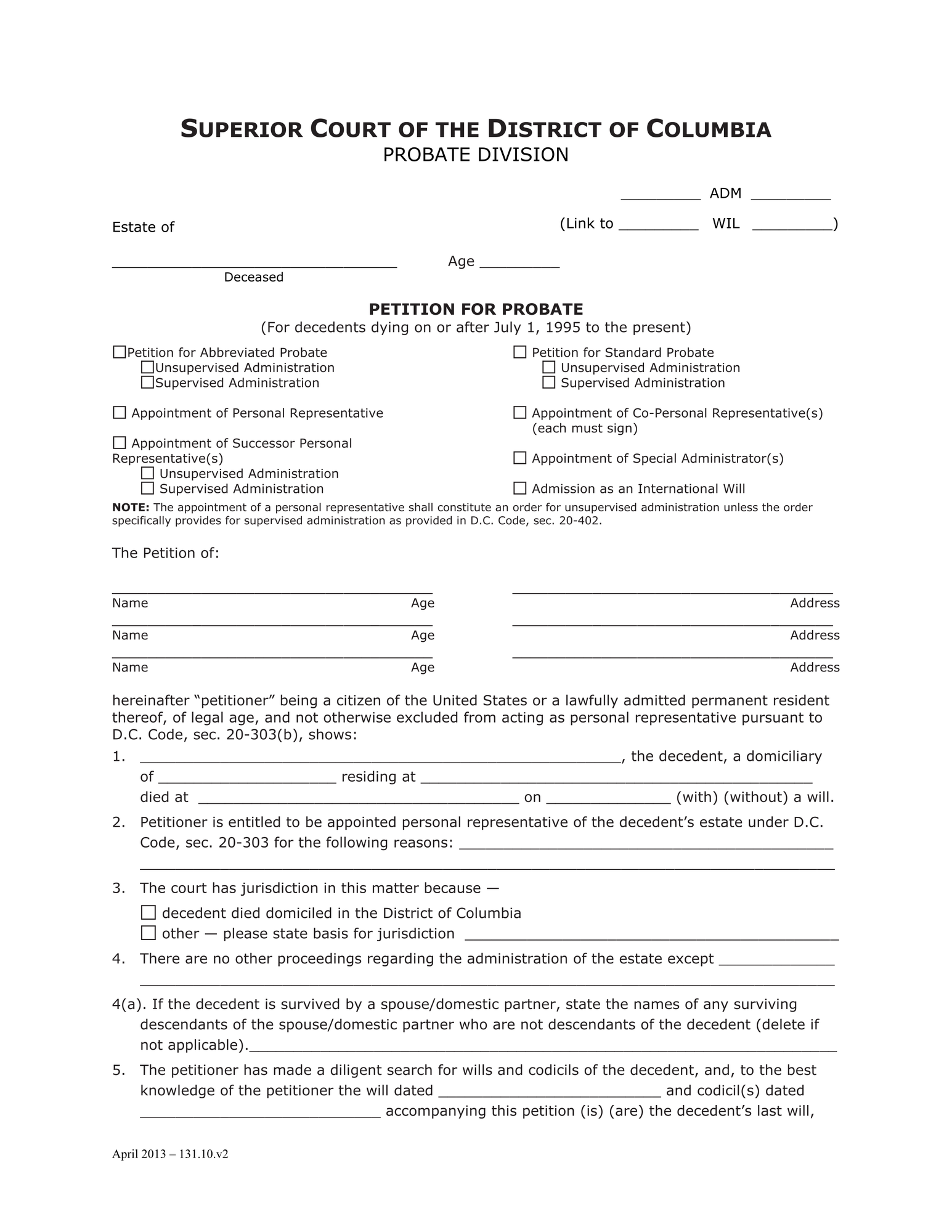Case Initiation - Abbreviated Probate (ADM) - Petition for Probate thumbnail