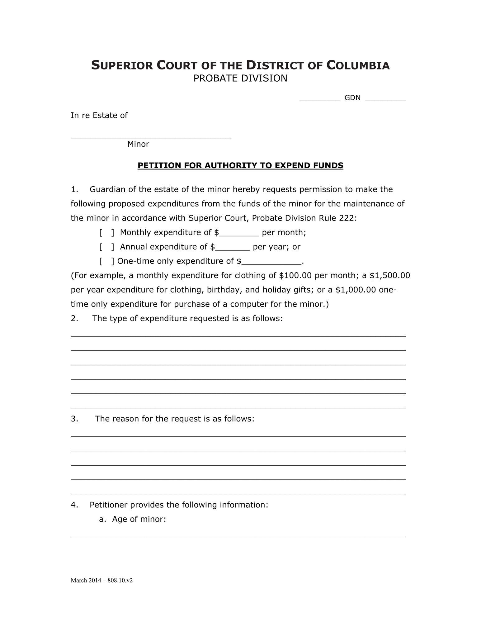 General Forms (GDN) - Petition for Authority To Expend Funds thumbnail