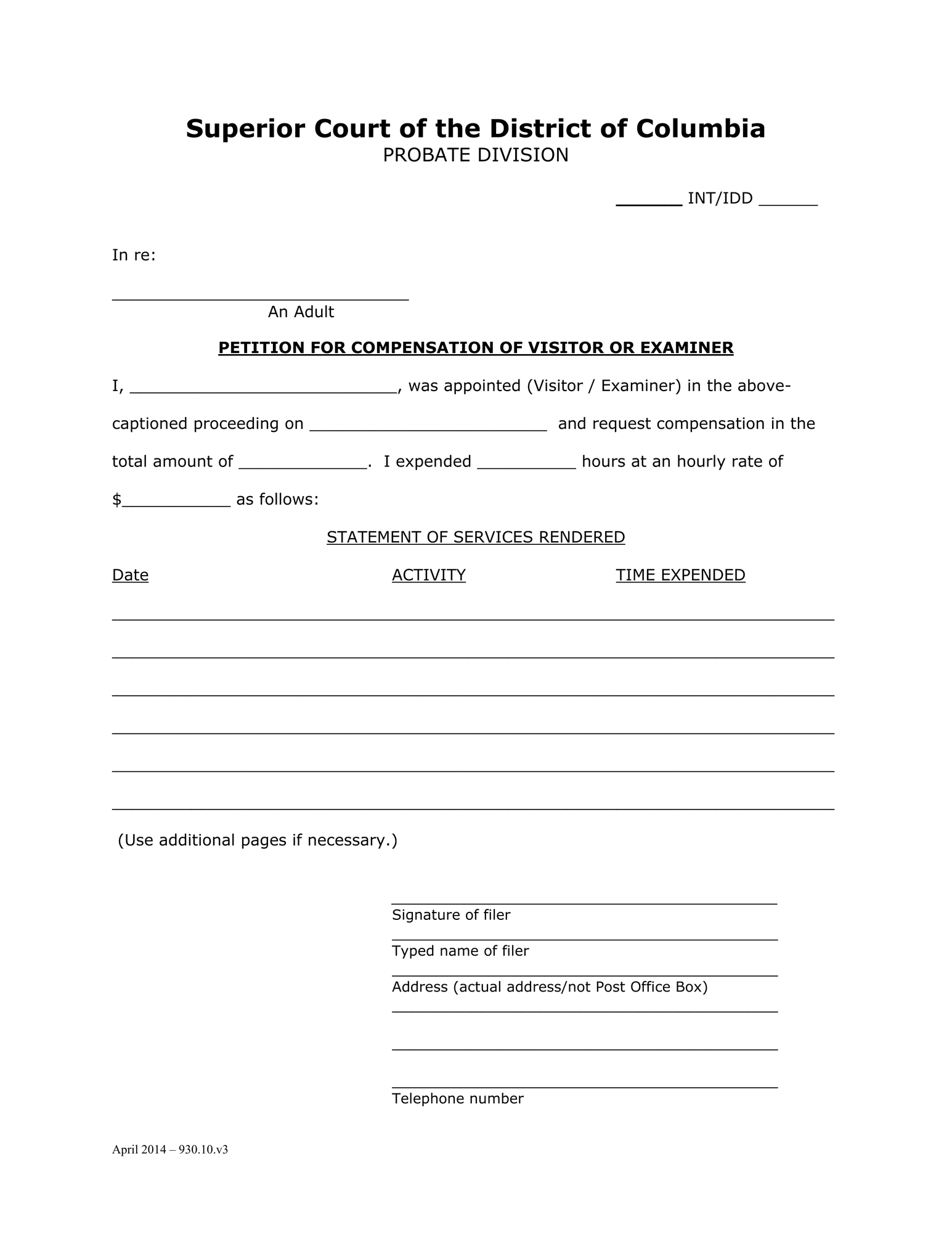 Fees (INT) - Petition for Compensation of Visitor or Examiner, Consent to Compensation and Fees thumbnail