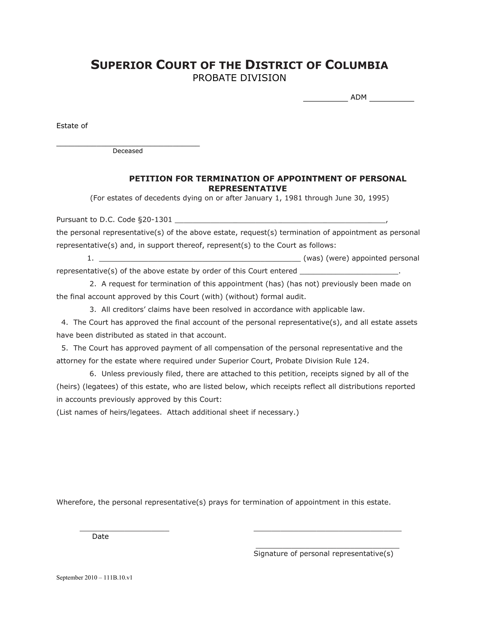 General Forms (ADM) - Petition for Termination of Appointment of Personal Representative and Order thumbnail