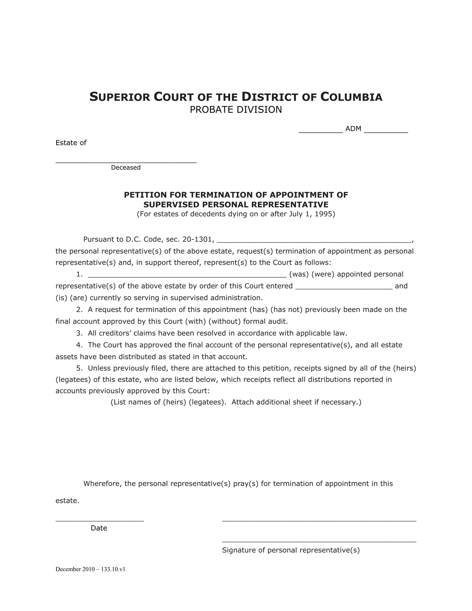 General Forms (ADM) - Petition for Termination of Appointment of Supervised Personal Representative thumbnail