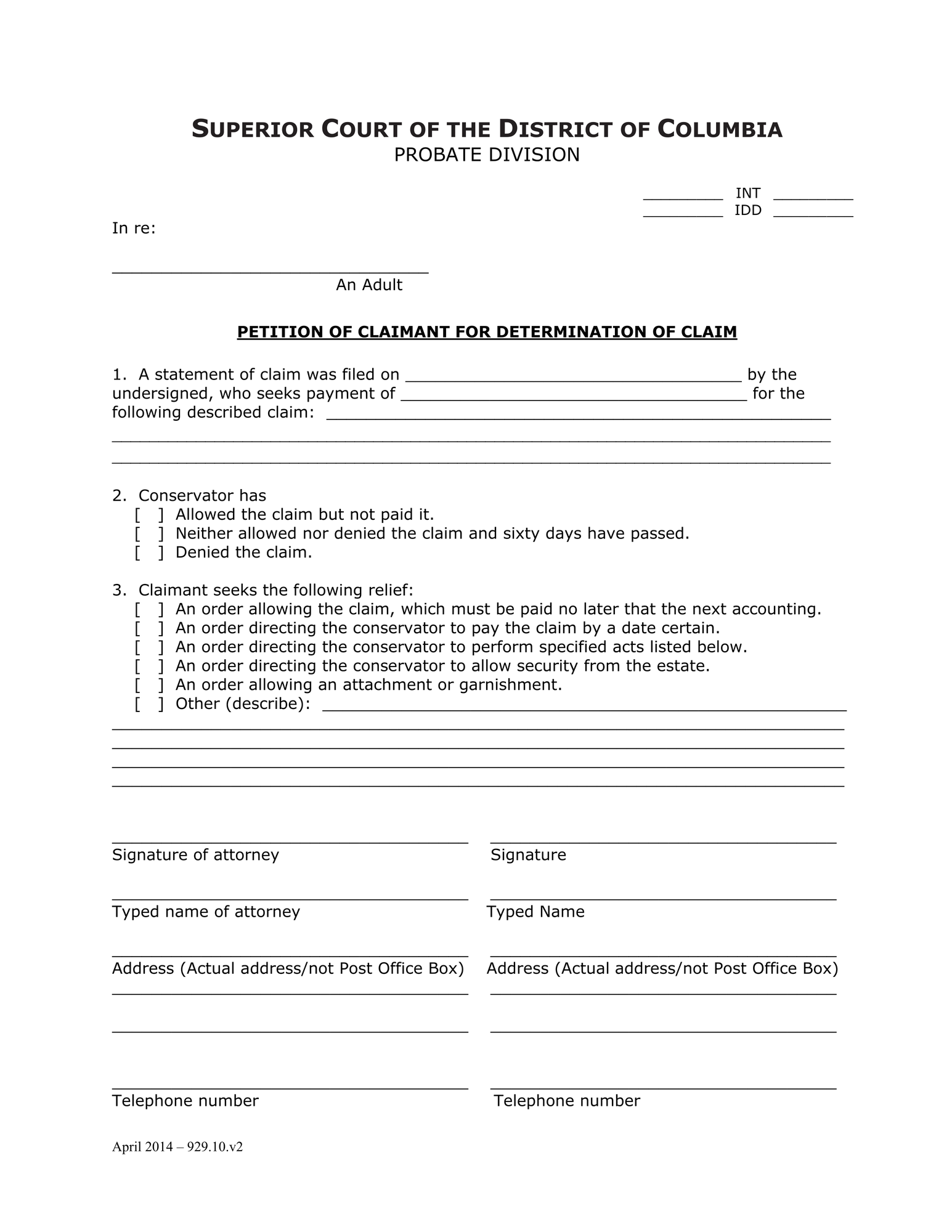 General Forms (INT) - Petition of Claimant for Determination of Claim and Order thumbnail
