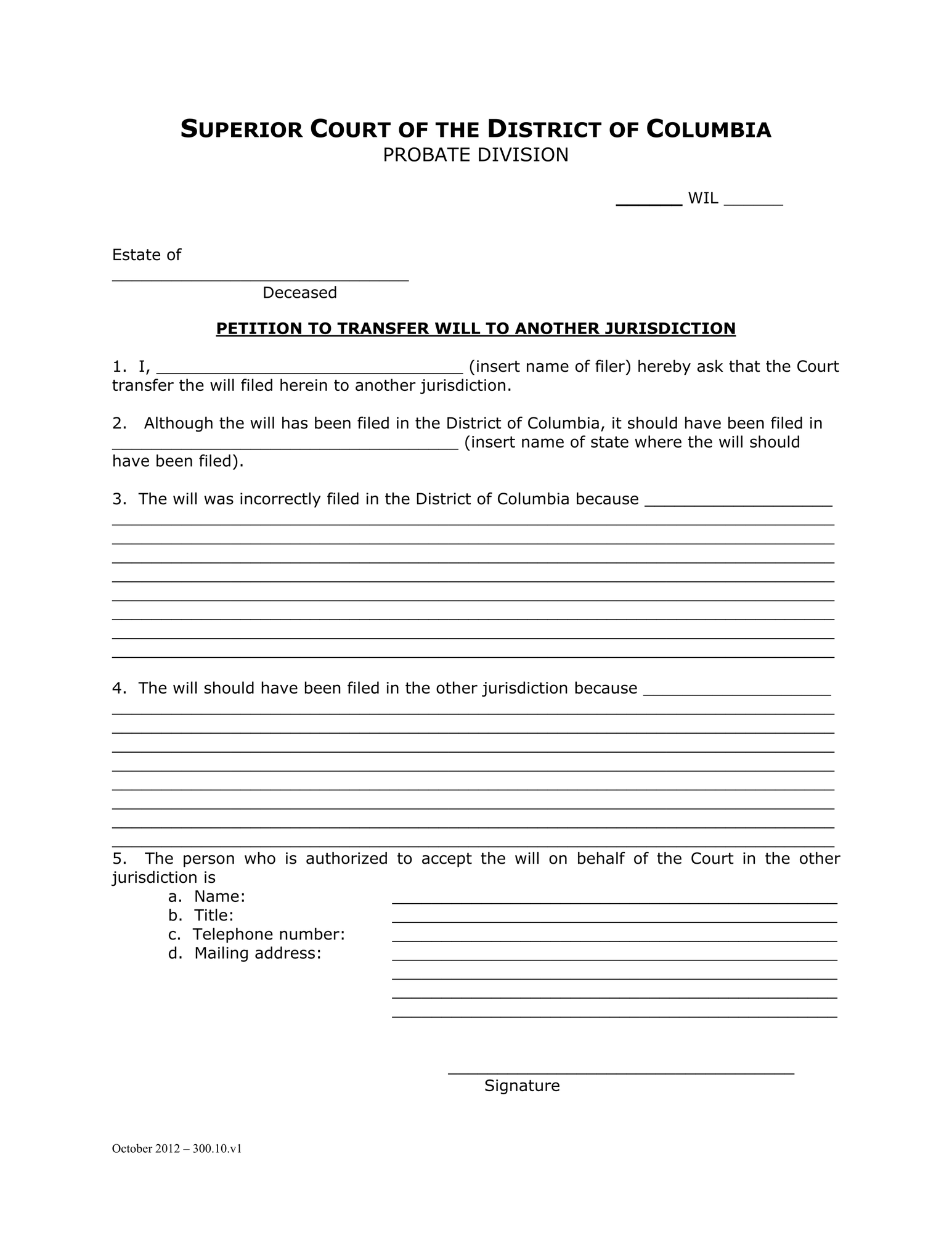 General Forms (WIL) - Petition to Transfer Will to Another Jurisdiction and Order (legal) thumbnail