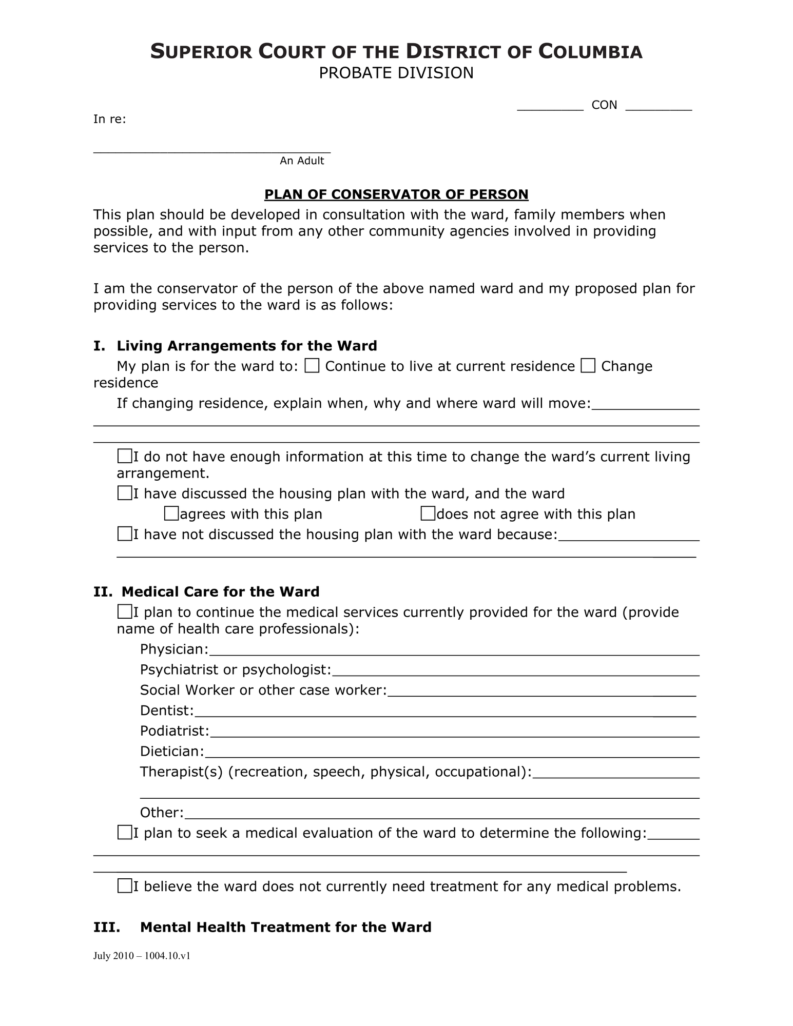 General Forms (CON) - Plan of Conservator of Person thumbnail
