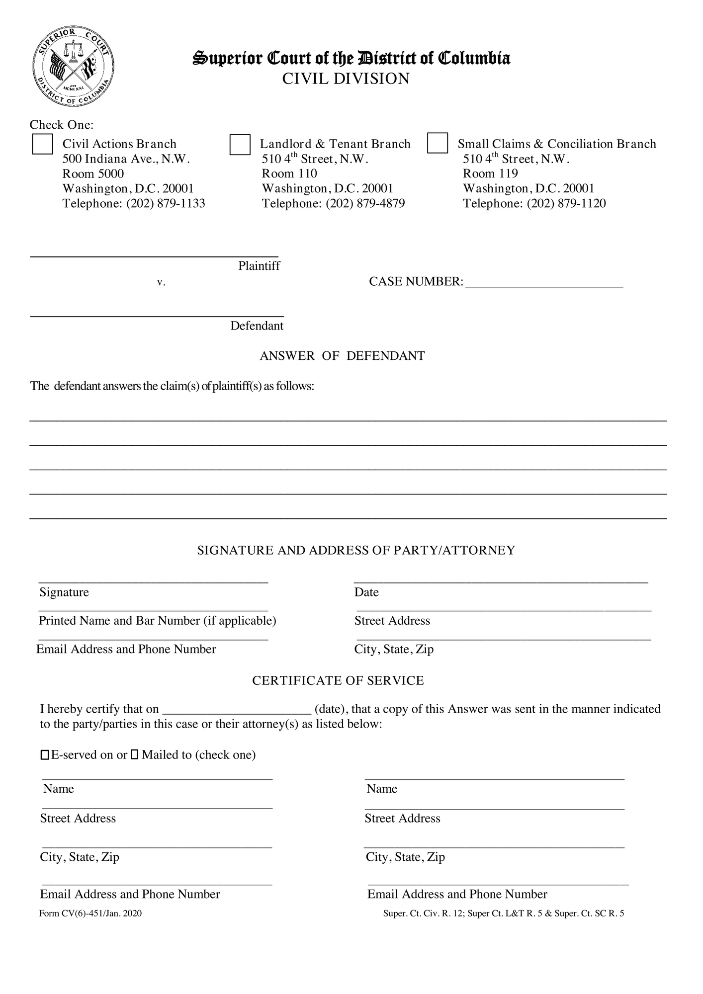 Answer of Defendant - Civil - Small Claims thumbnail