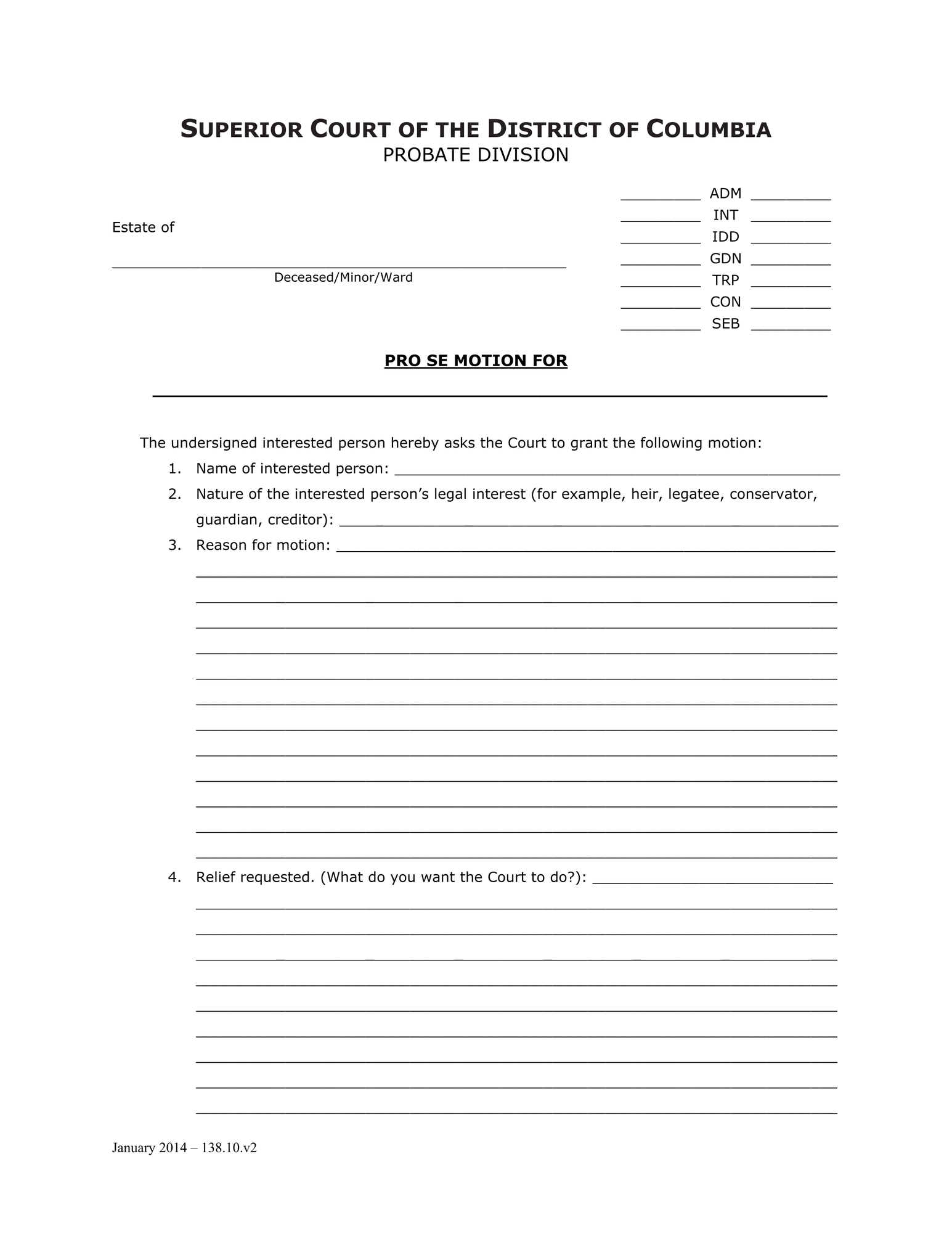 General Forms (SEB) - Pro Se Motion and Order thumbnail