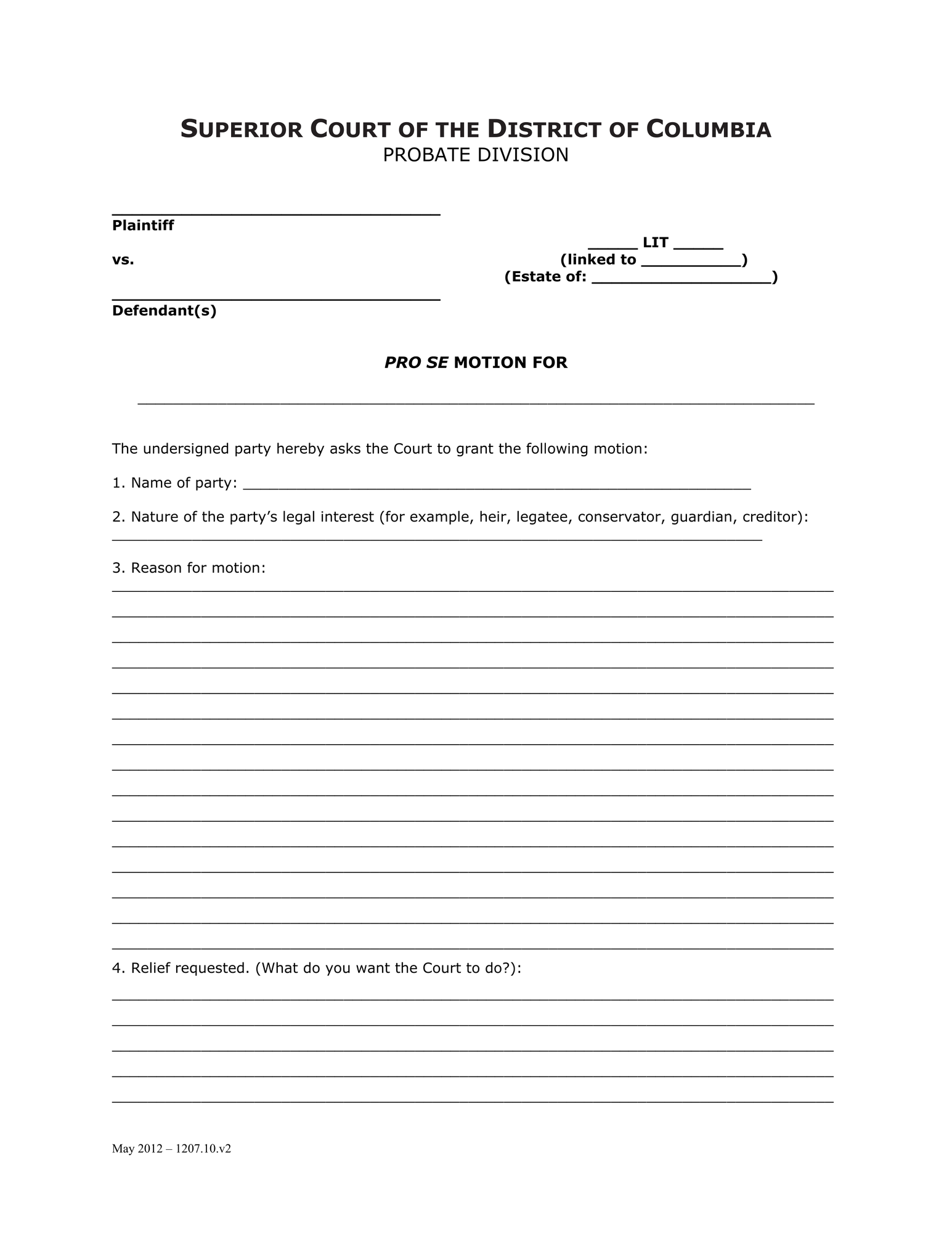 General Forms (LIT) - Pro Se Motion and Order thumbnail