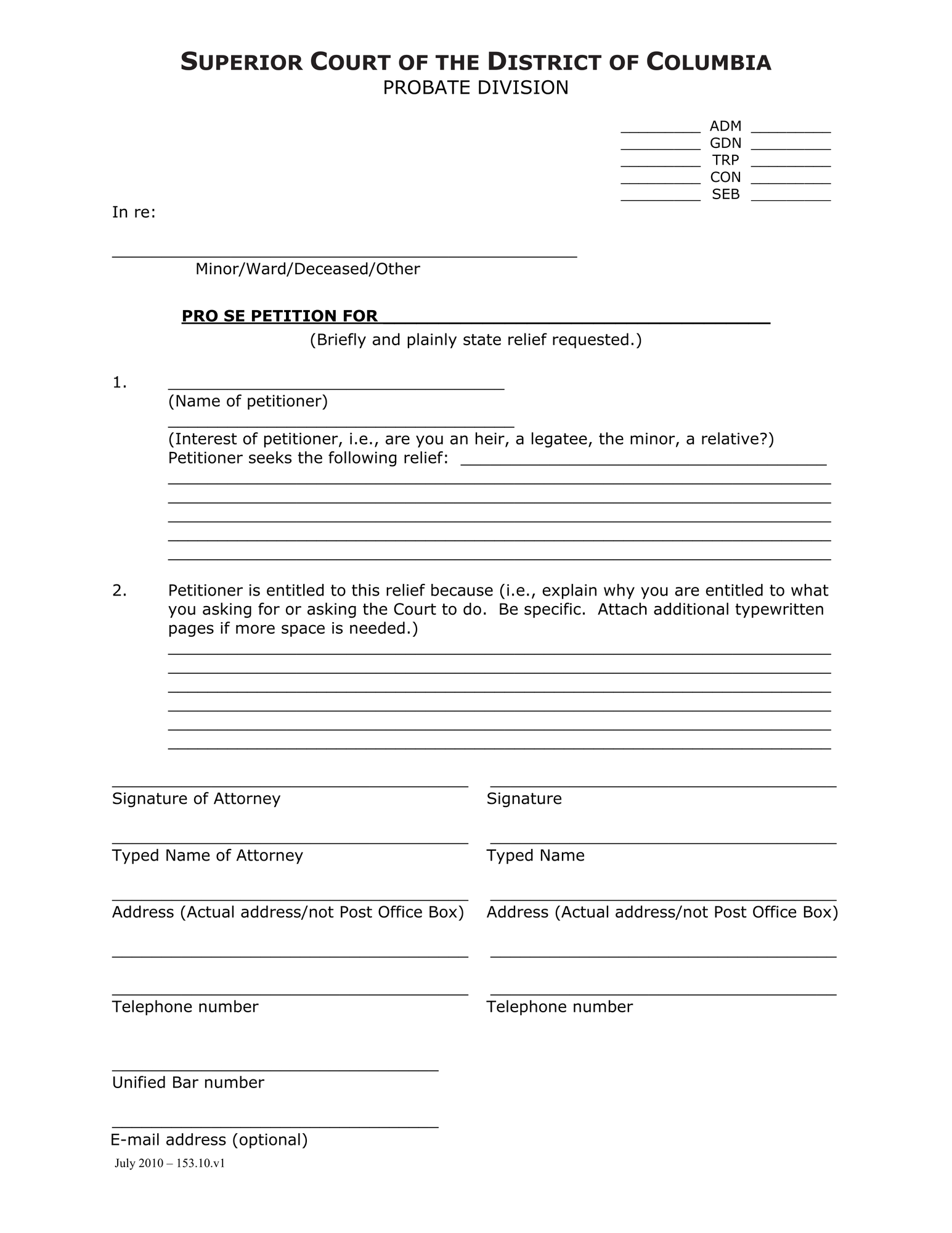 General Forms (ADM) - Pro Se Petition thumbnail