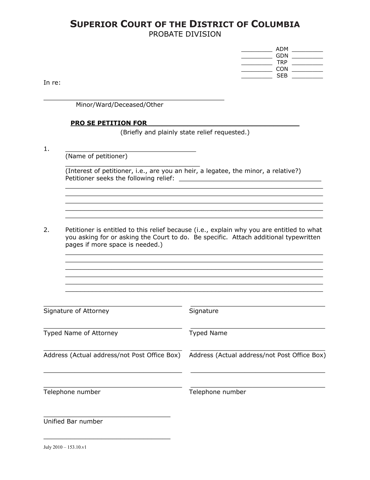 General Forms (TRP) - Pro Se Petition thumbnail