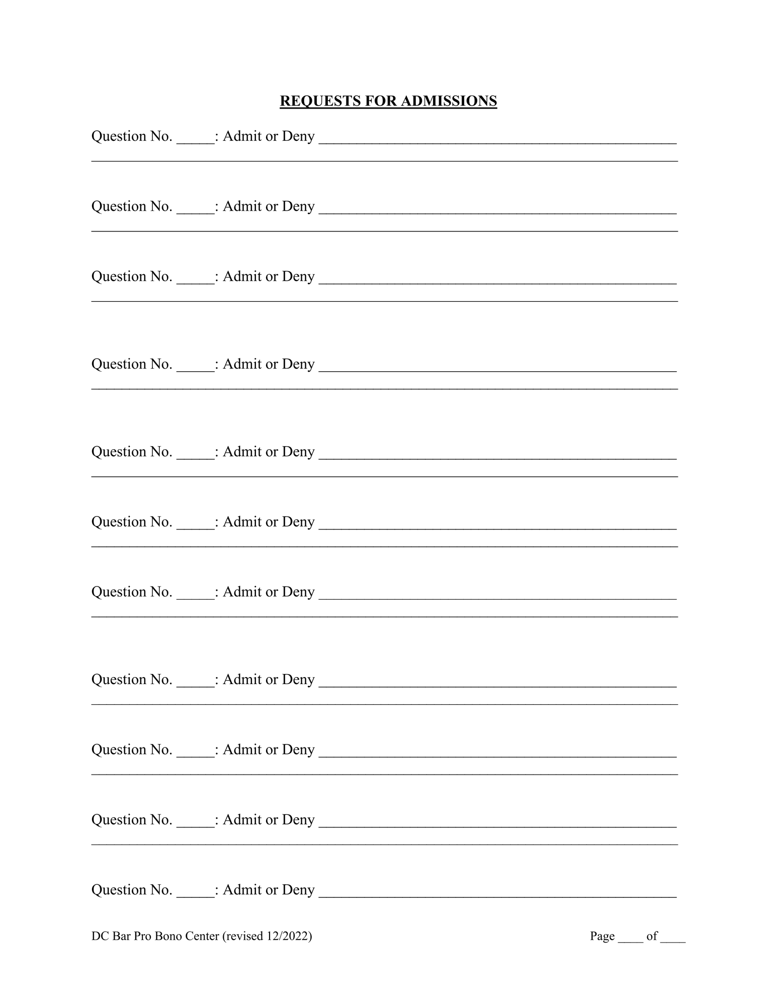 Request for Admissions for Pro Se or Self-Represented Persons thumbnail