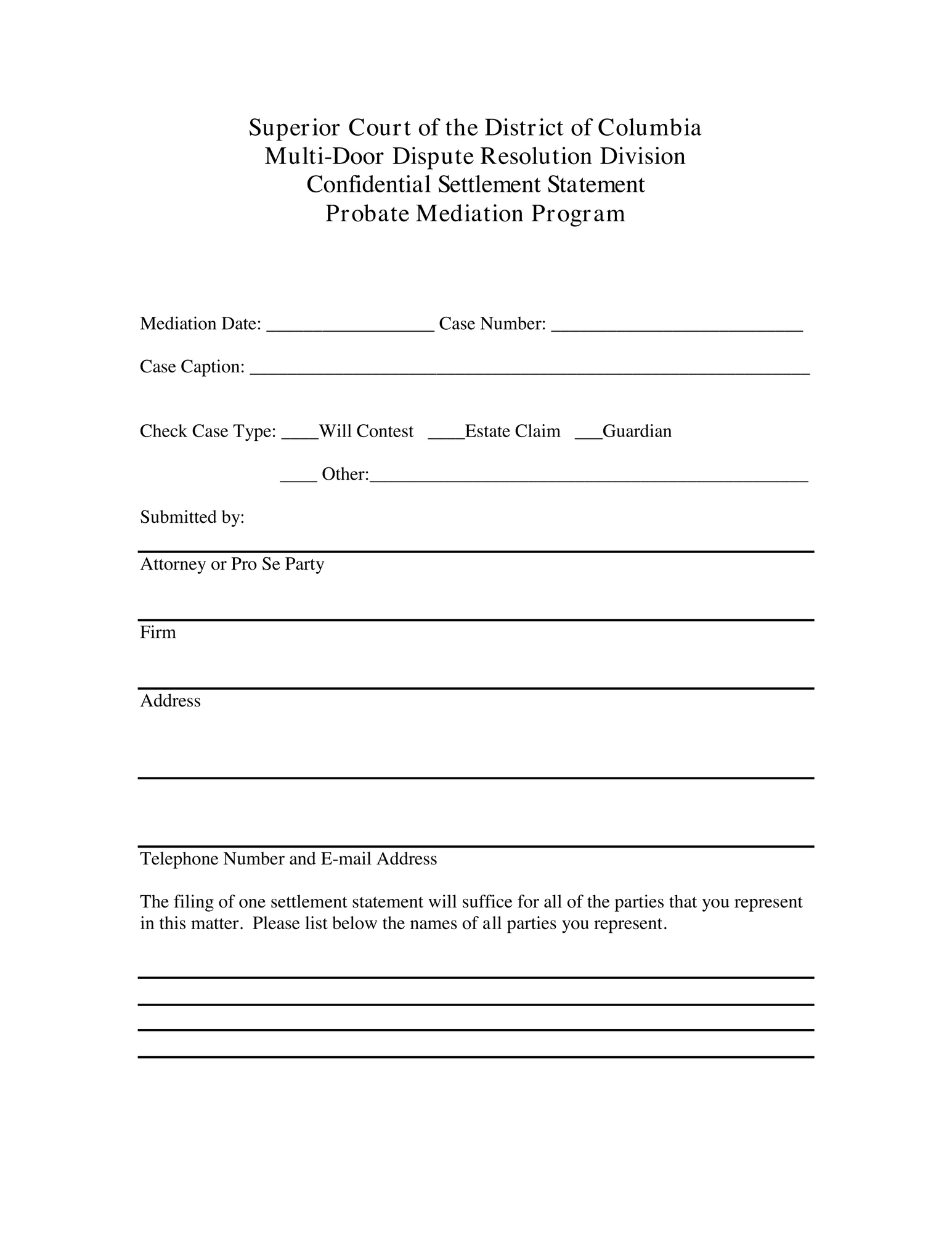 Probate Mediation: Confidential Settlement Statement thumbnail