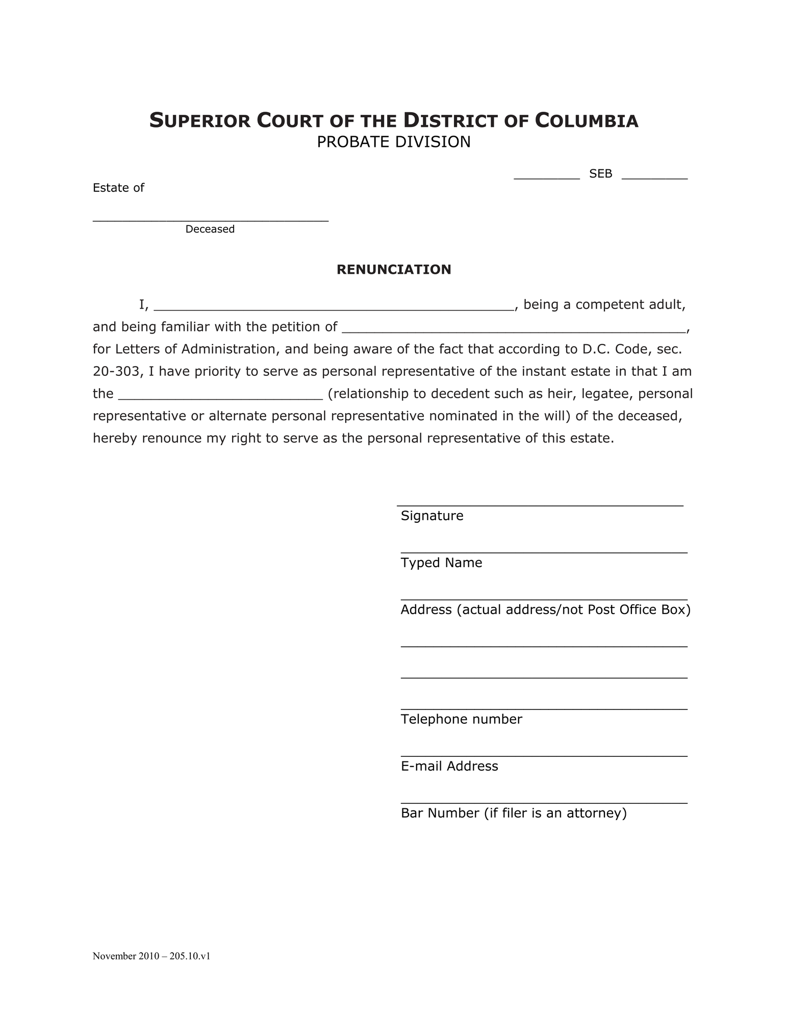 Case Initiation (SEB) - Renunciation and Nomination of Personal Representative thumbnail