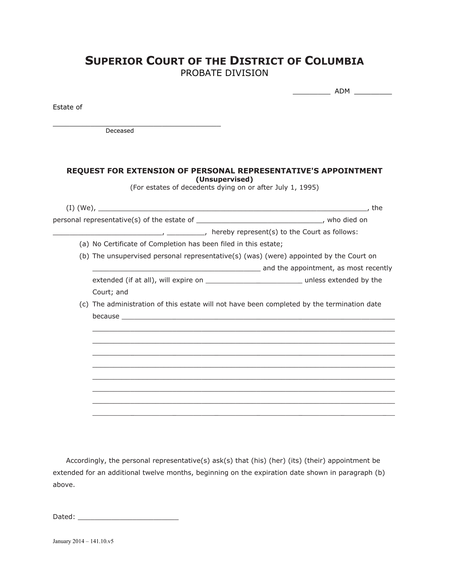 General Forms (ADM) - Request for Extension of Personal Representative’s Appointment and Order thumbnail