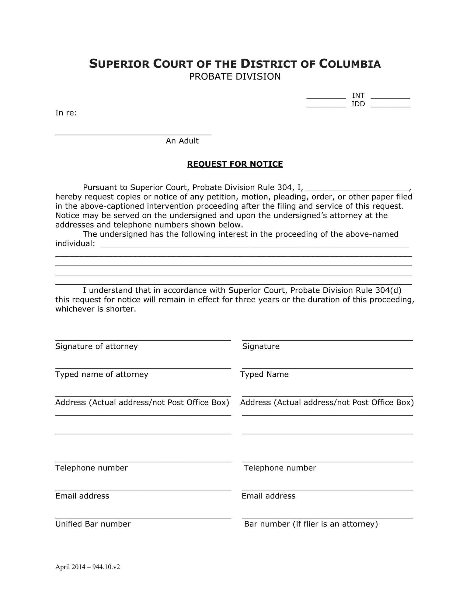 General Forms (INT) - Request for Notice thumbnail