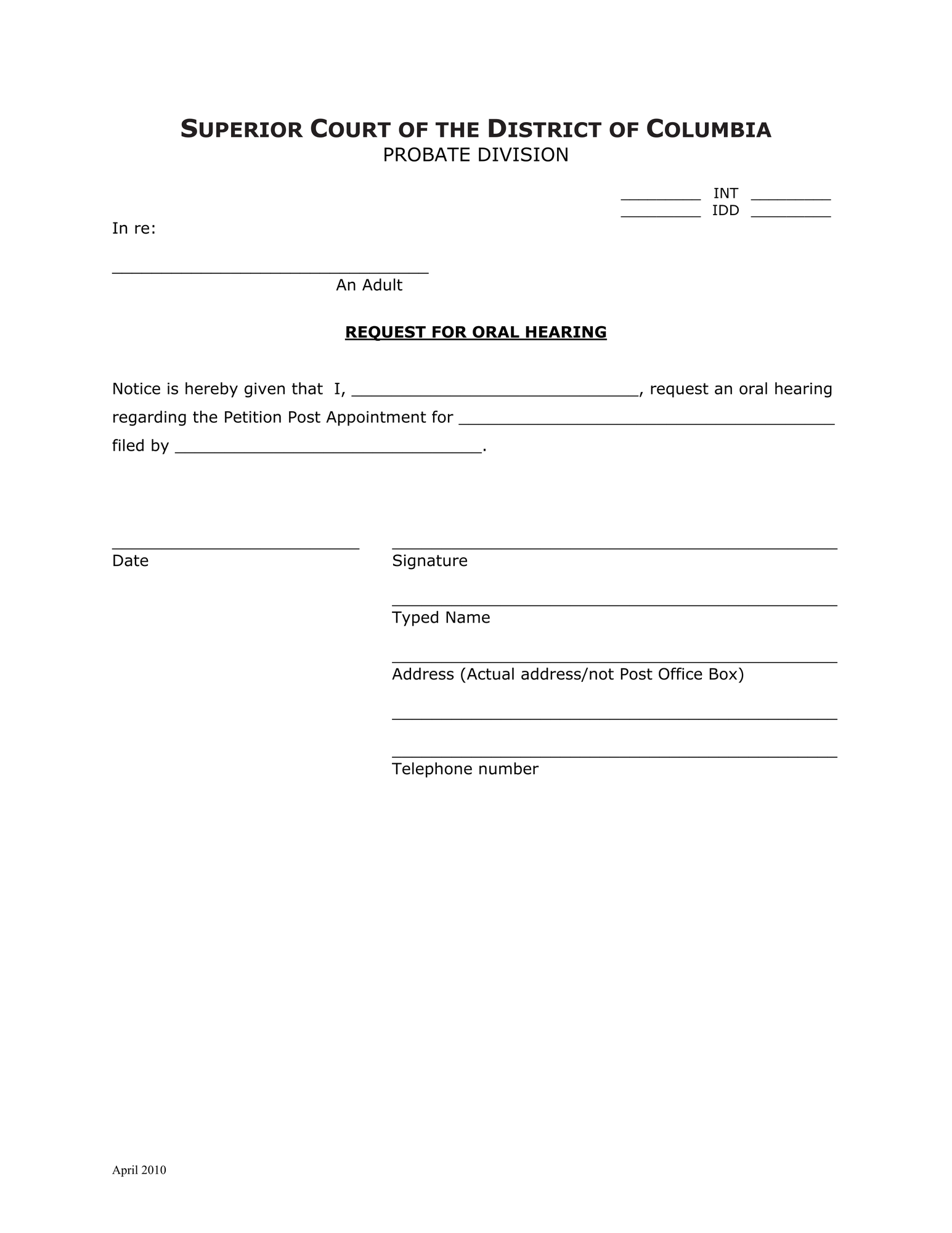 General Forms (INT) - Request for Oral Hearing thumbnail