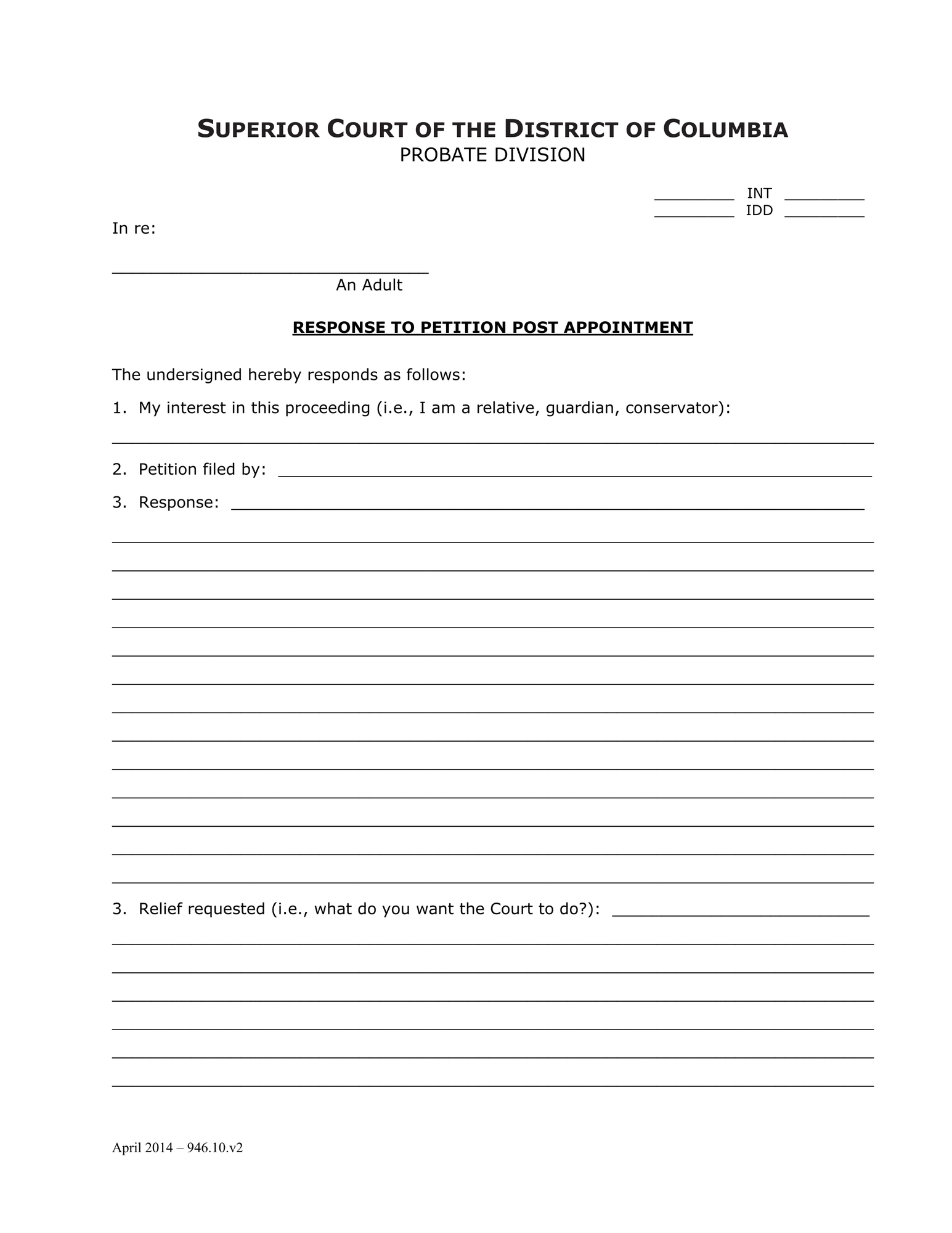 General Forms (INT) - Response to Petition Post Appointment and Order thumbnail