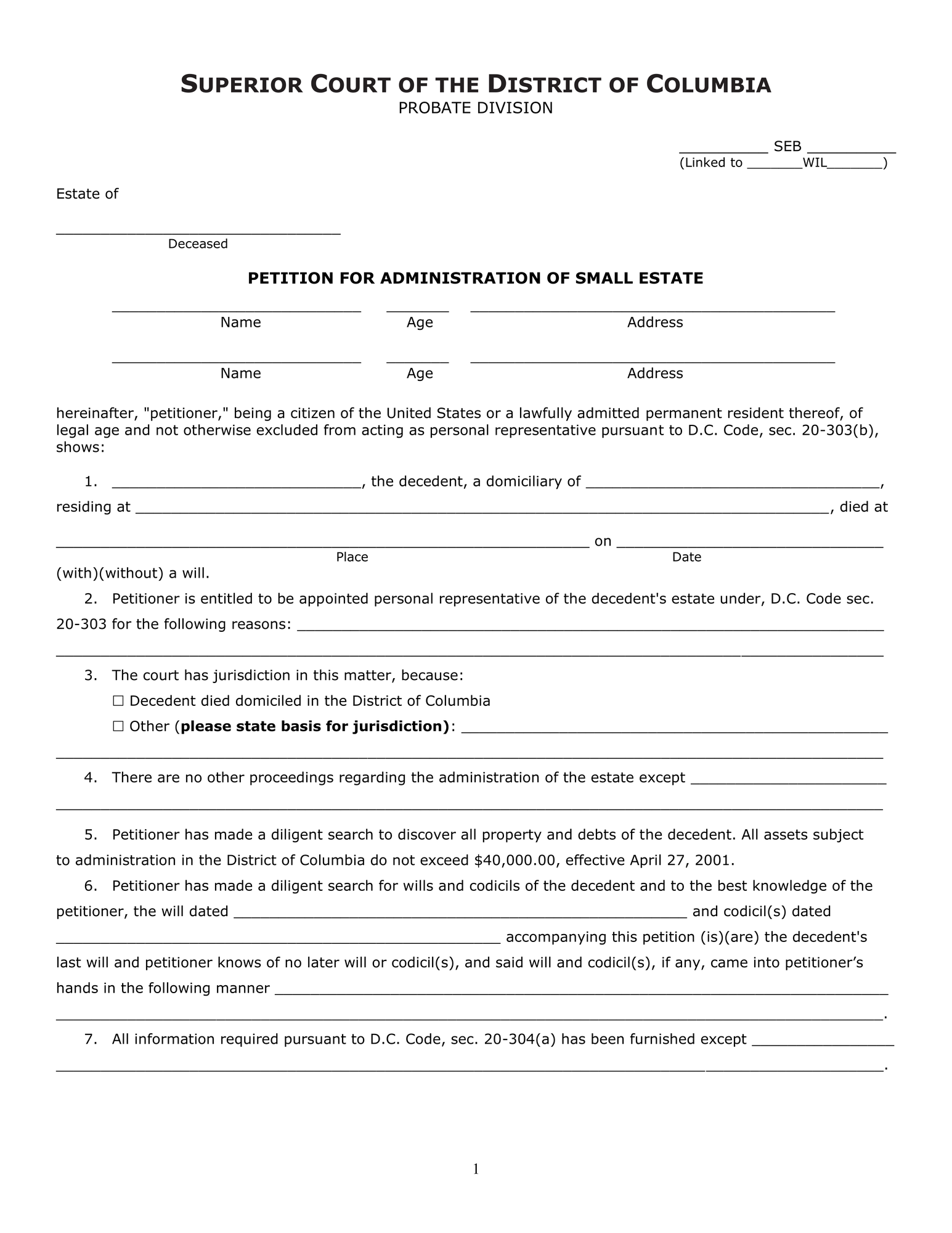 Case Initiation (SEB) - Petition for Administration of Small Estate thumbnail