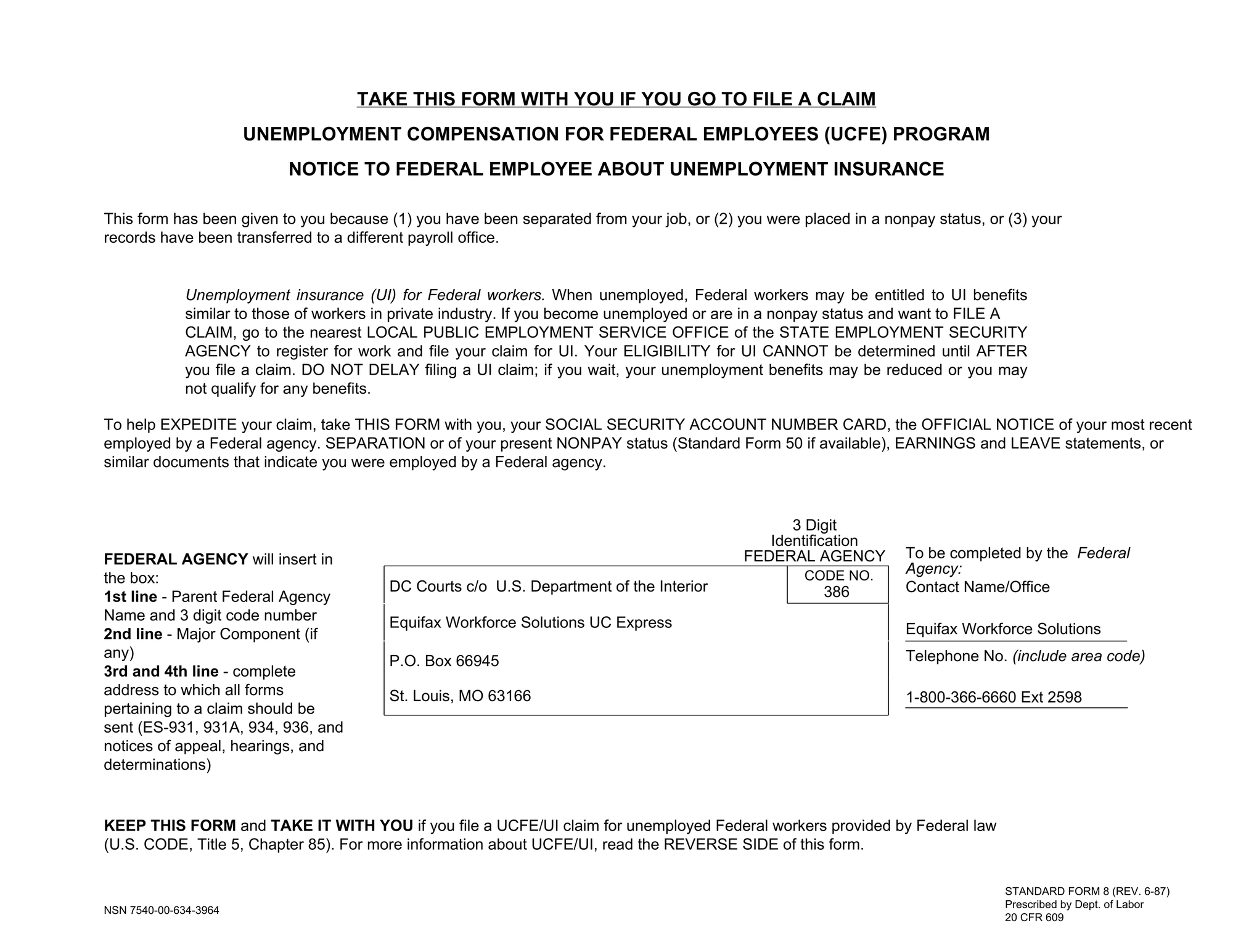 SF-8 Unemployment Form thumbnail