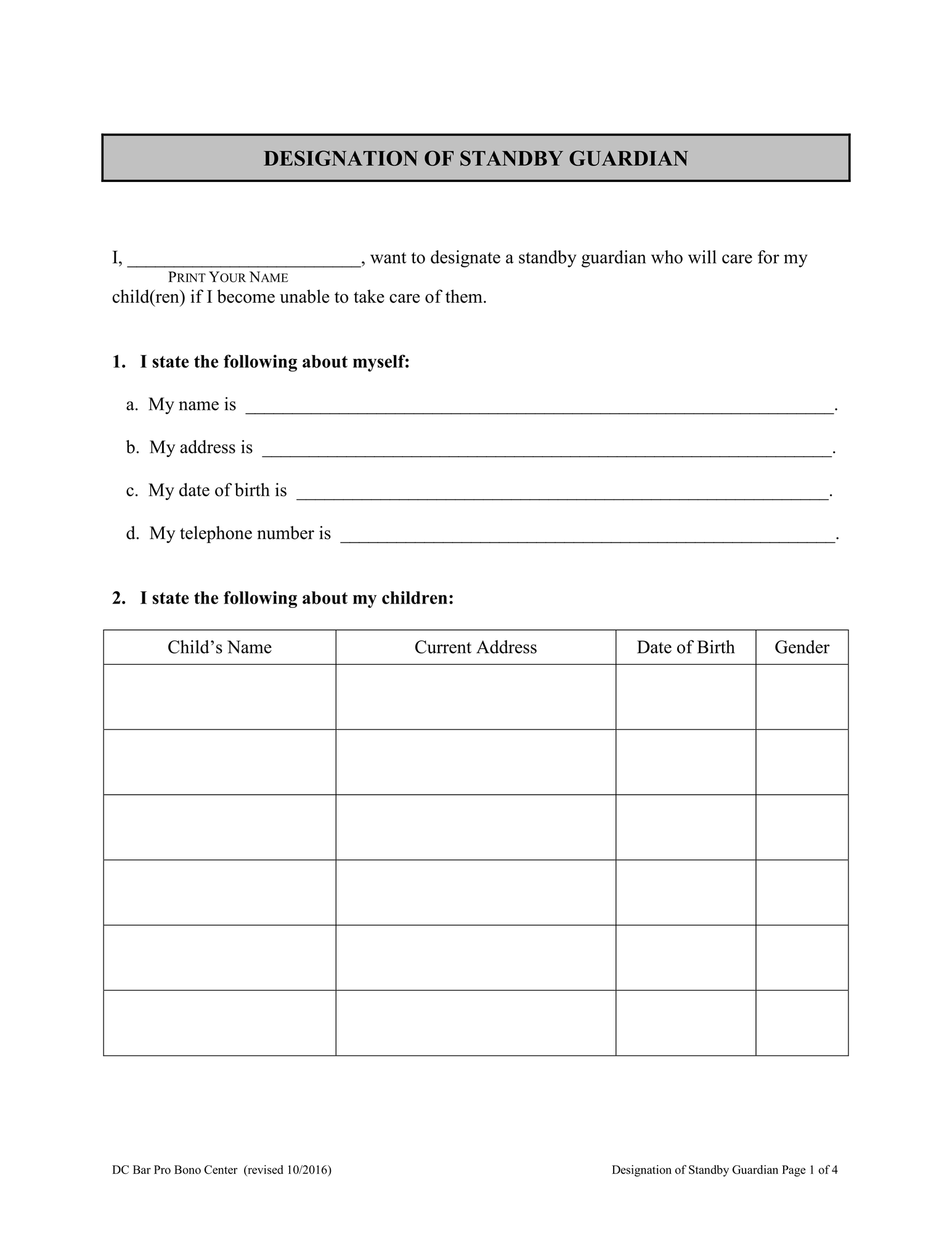 Standby Guardian Designation Form thumbnail