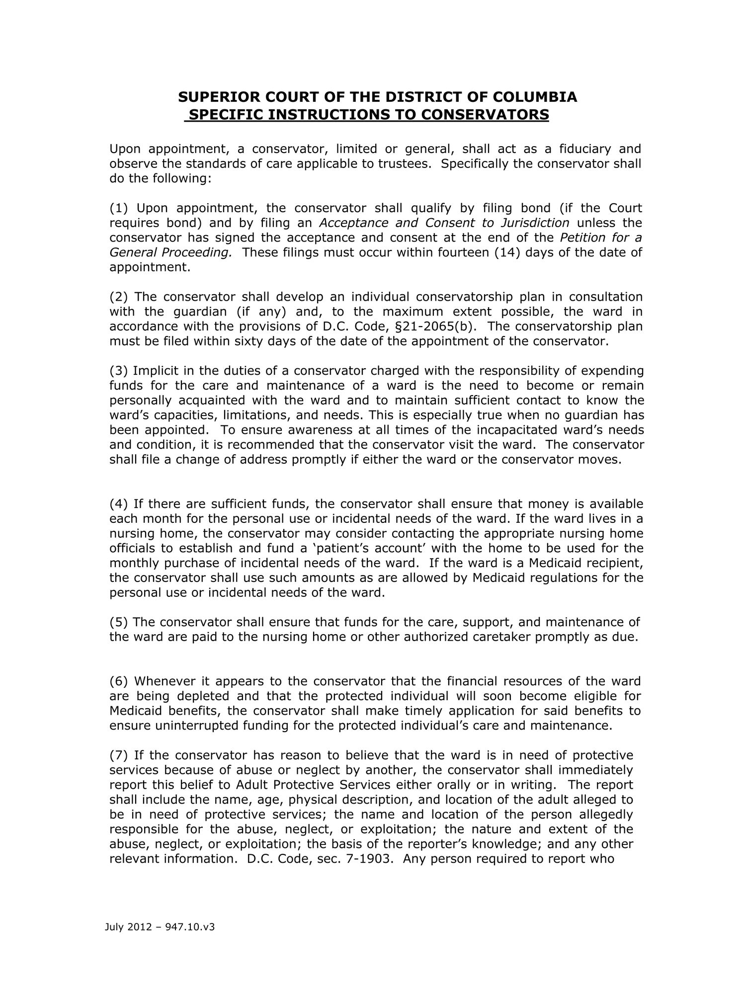 General Forms (INT) - Specific Instruction to Conservators and Conservatorship Information Sheet thumbnail