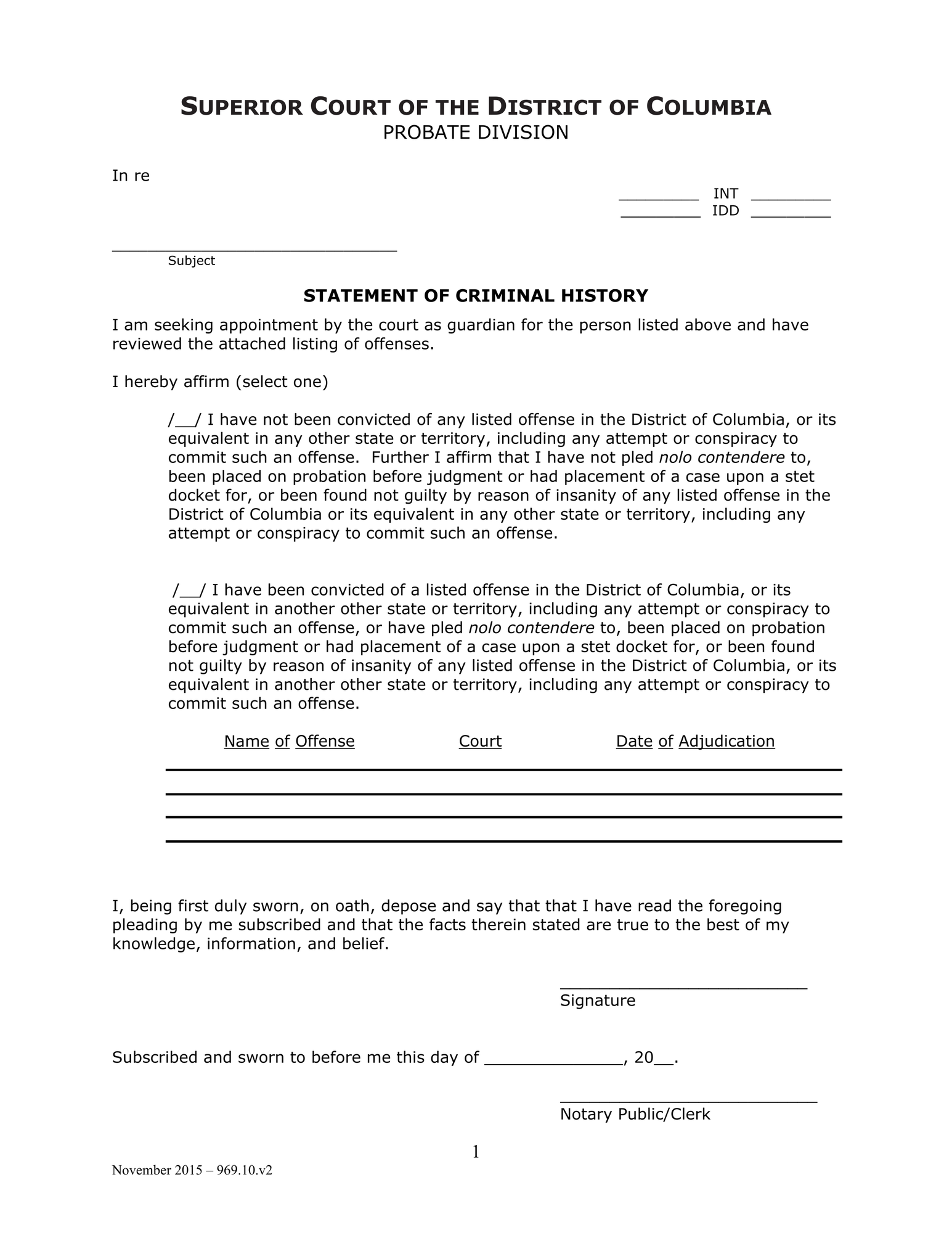Initial Hearing (INT) - Statement of Criminal History thumbnail