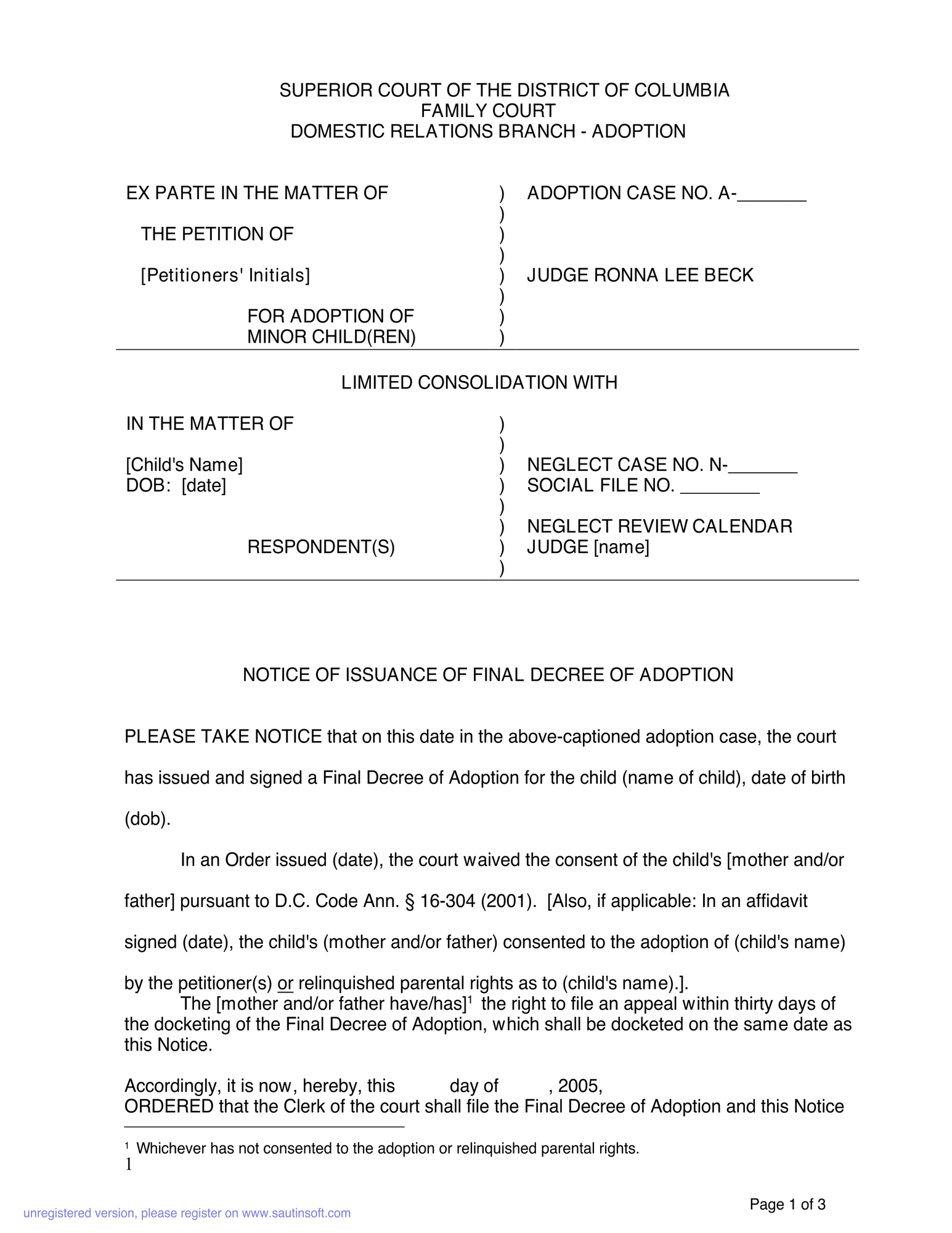 Notice Of Issuance Of Final Decree thumbnail