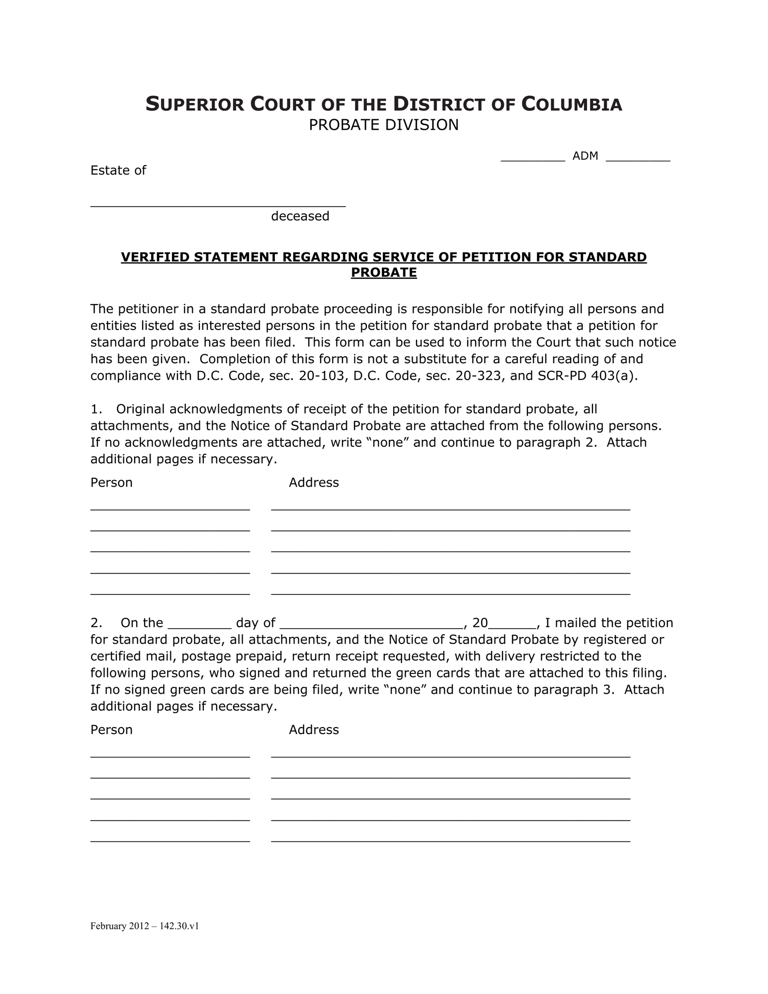 Case Initiation - Standard Probate (ADM) - Verified Statement Regarding Service thumbnail