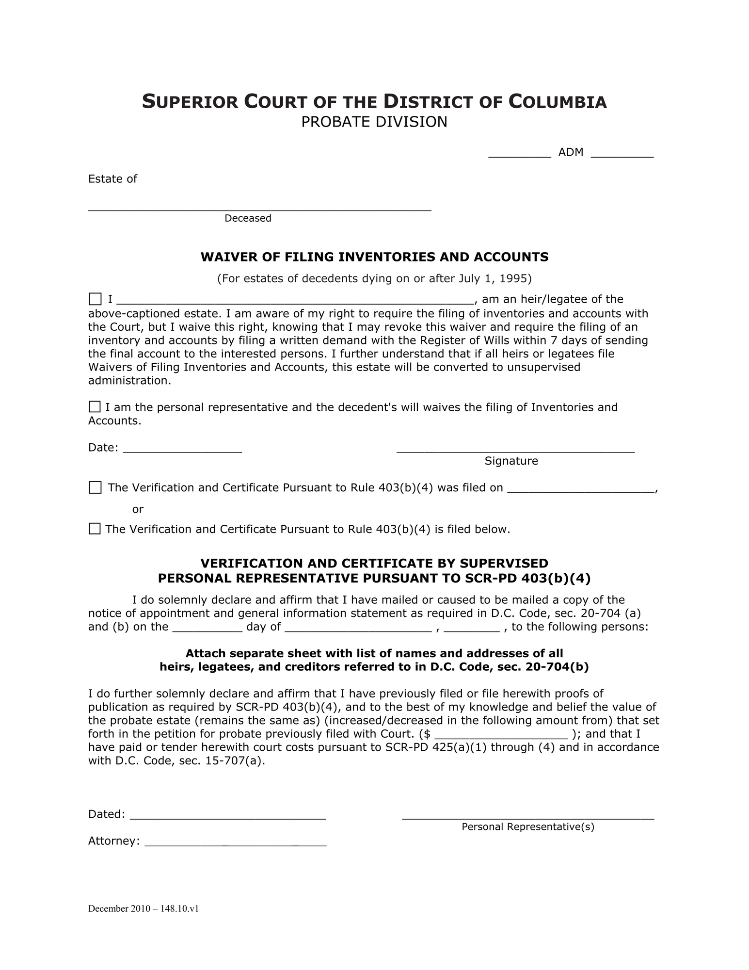 Waiver of Filing Inventories and Accounts thumbnail