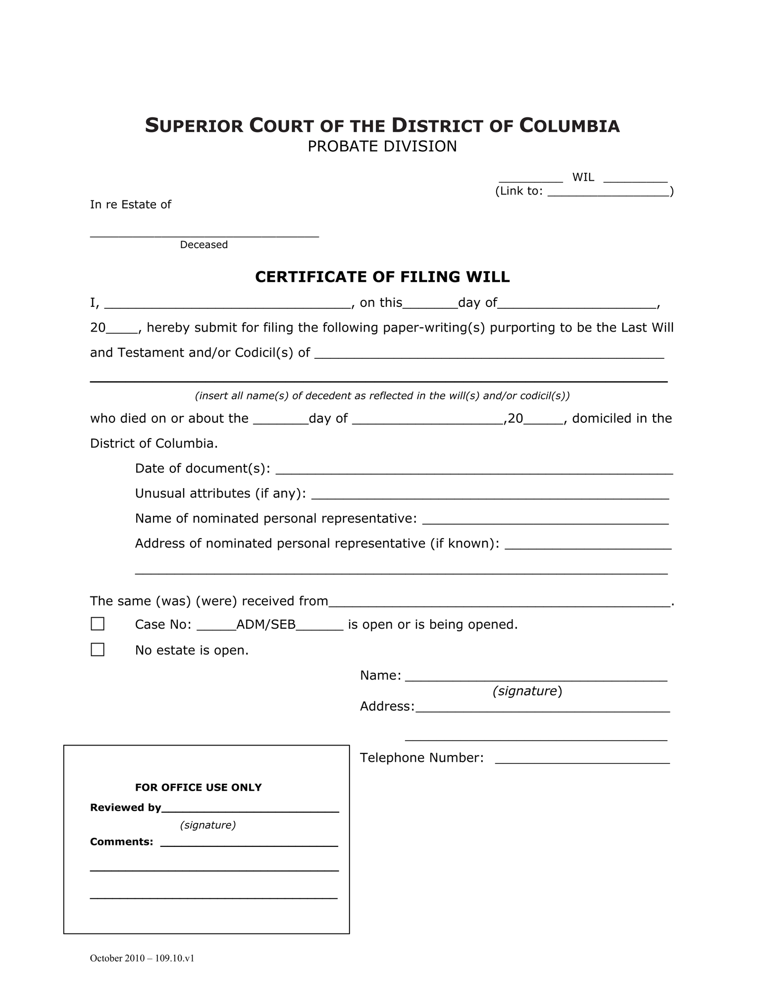 Case Initiation - Standard Probate (ADM) - Will (if any) and Certificate of Filing Will thumbnail