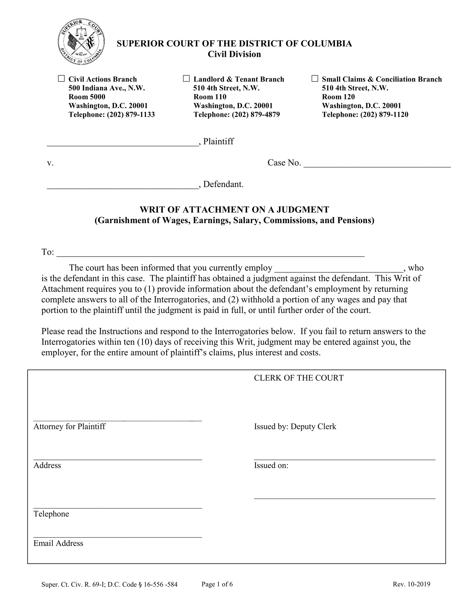 Writ of Attachment on a Judgment Garnishment of Wages thumbnail