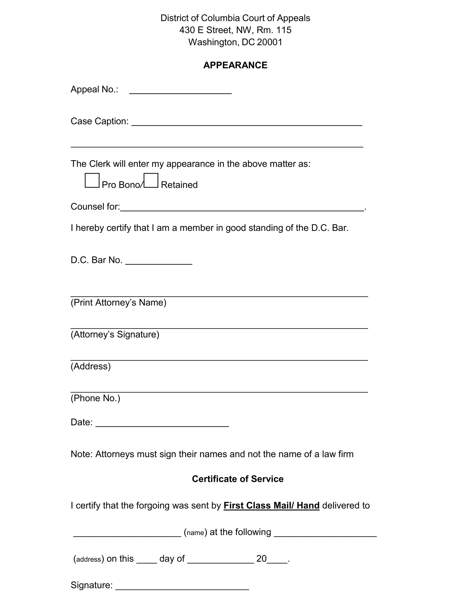 Appearance Form (Court of Appeals) thumbnail