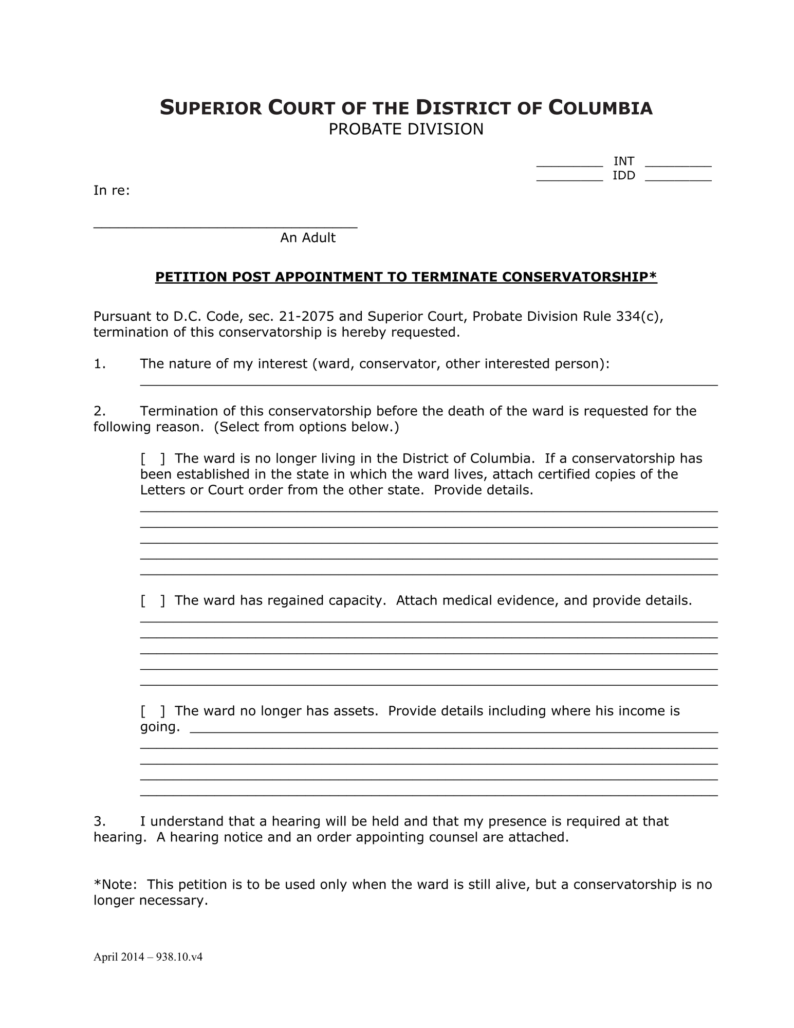 General Forms (INT) - Petition Post Appointment of Conservator thumbnail