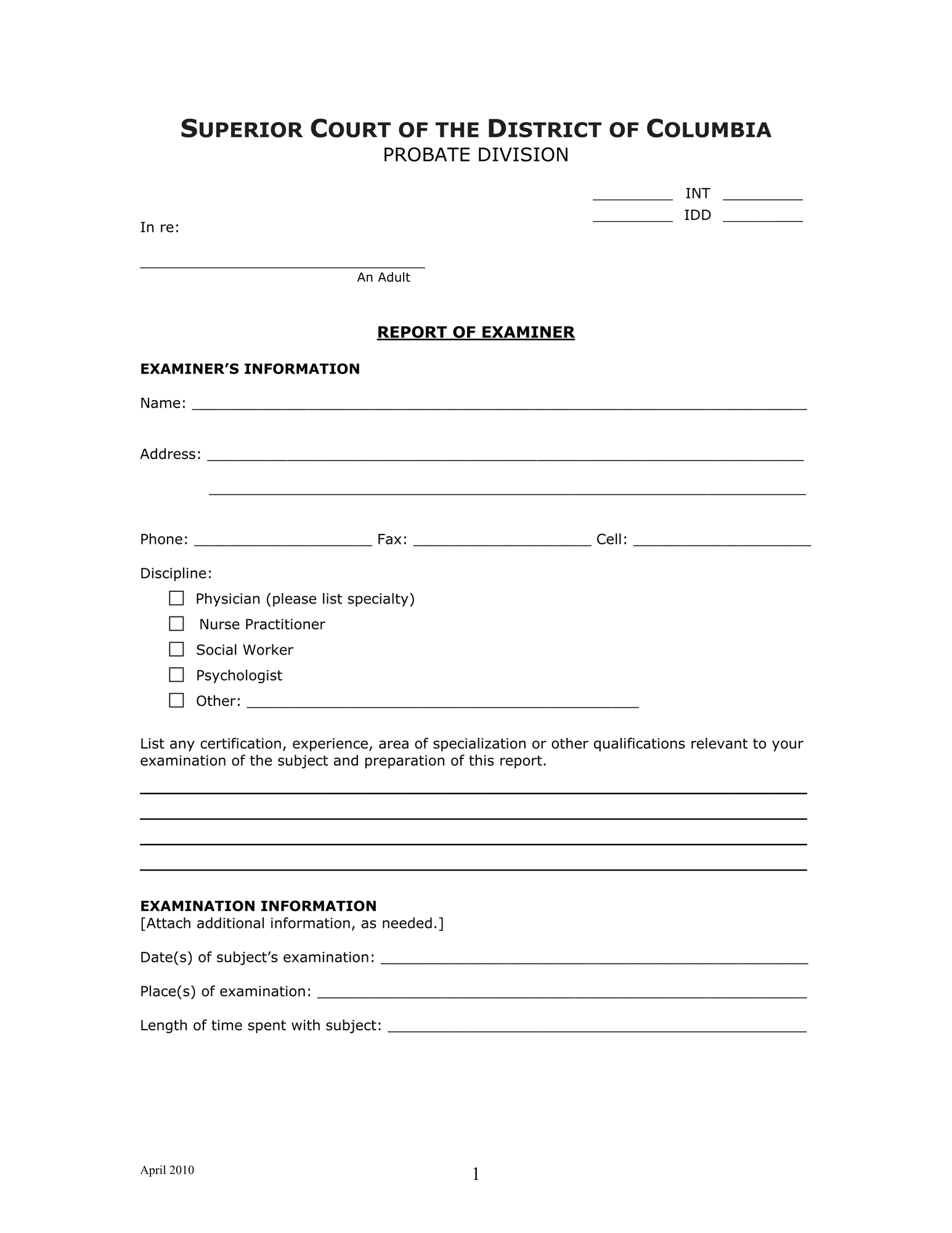 Initial Hearing (INT) - Report of Examiner thumbnail