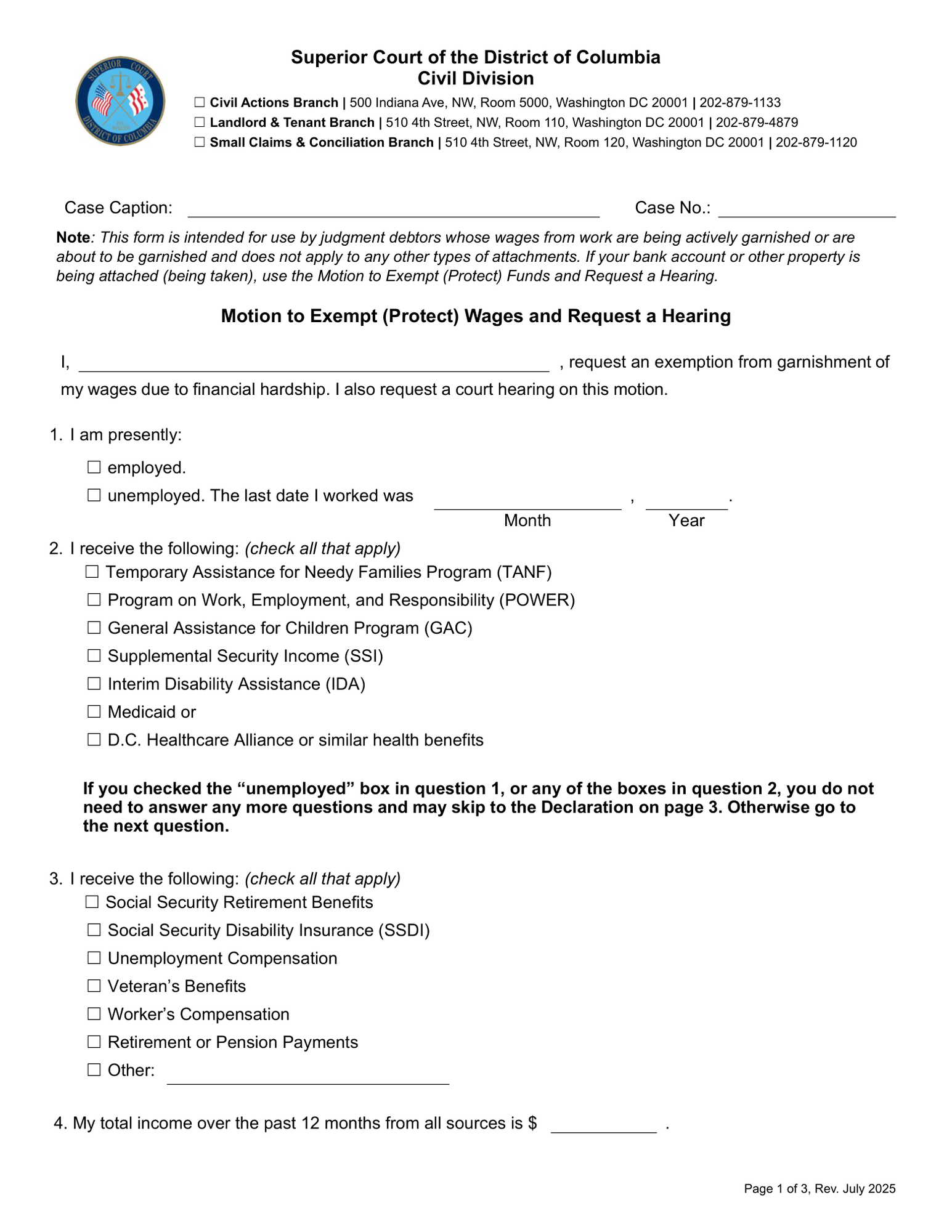 Motion to Exempt (Protect) Wages and Request Hearing thumbnail