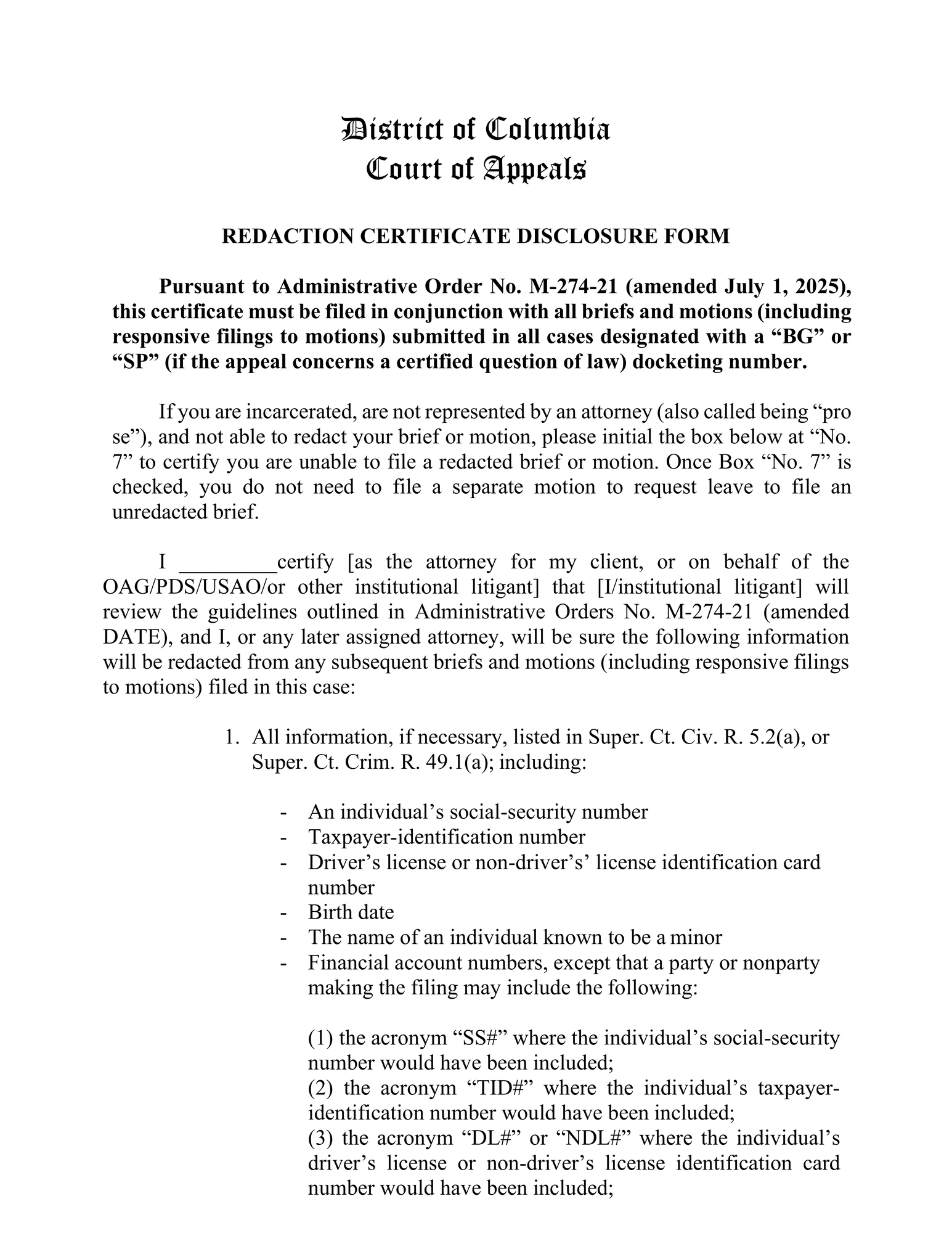 REDACTION CERTIFICATION For BG and SP (Certified Questions) Cases thumbnail