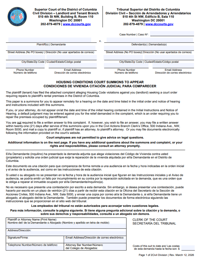 Housing Code - Summons for Housing Code Complaint thumbnail